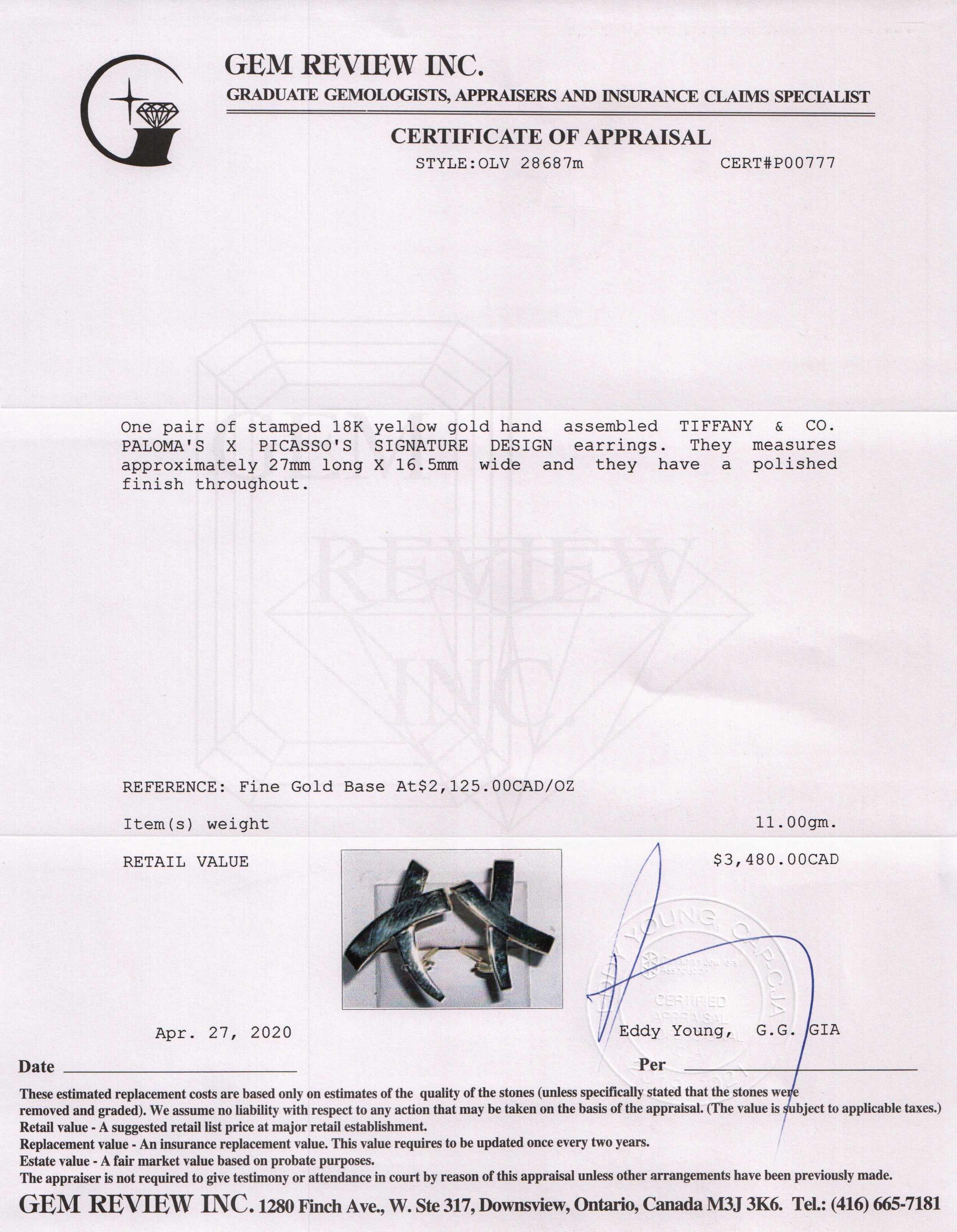 Tiffany & Co. Paloma Picasso 18k Gold Large X Earrings