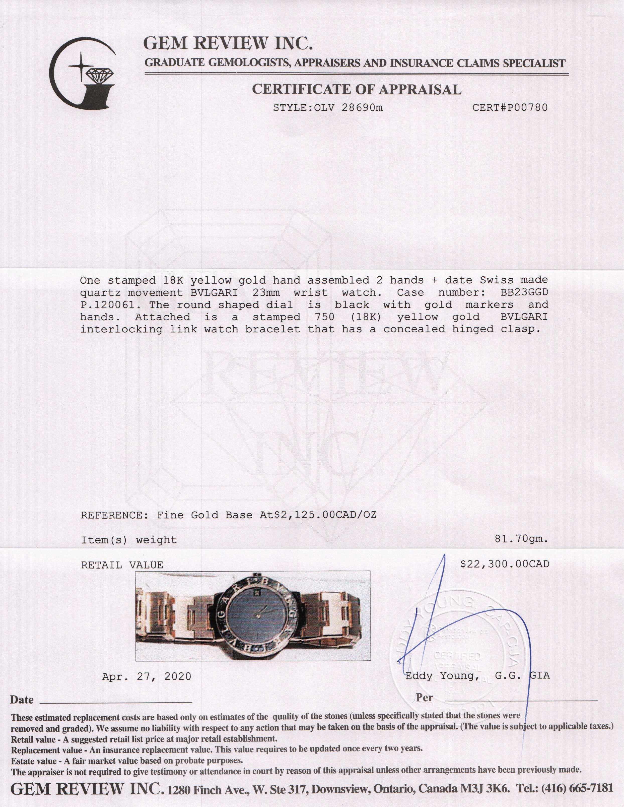 BVLGARI BVLGARI 18k Gold Watch