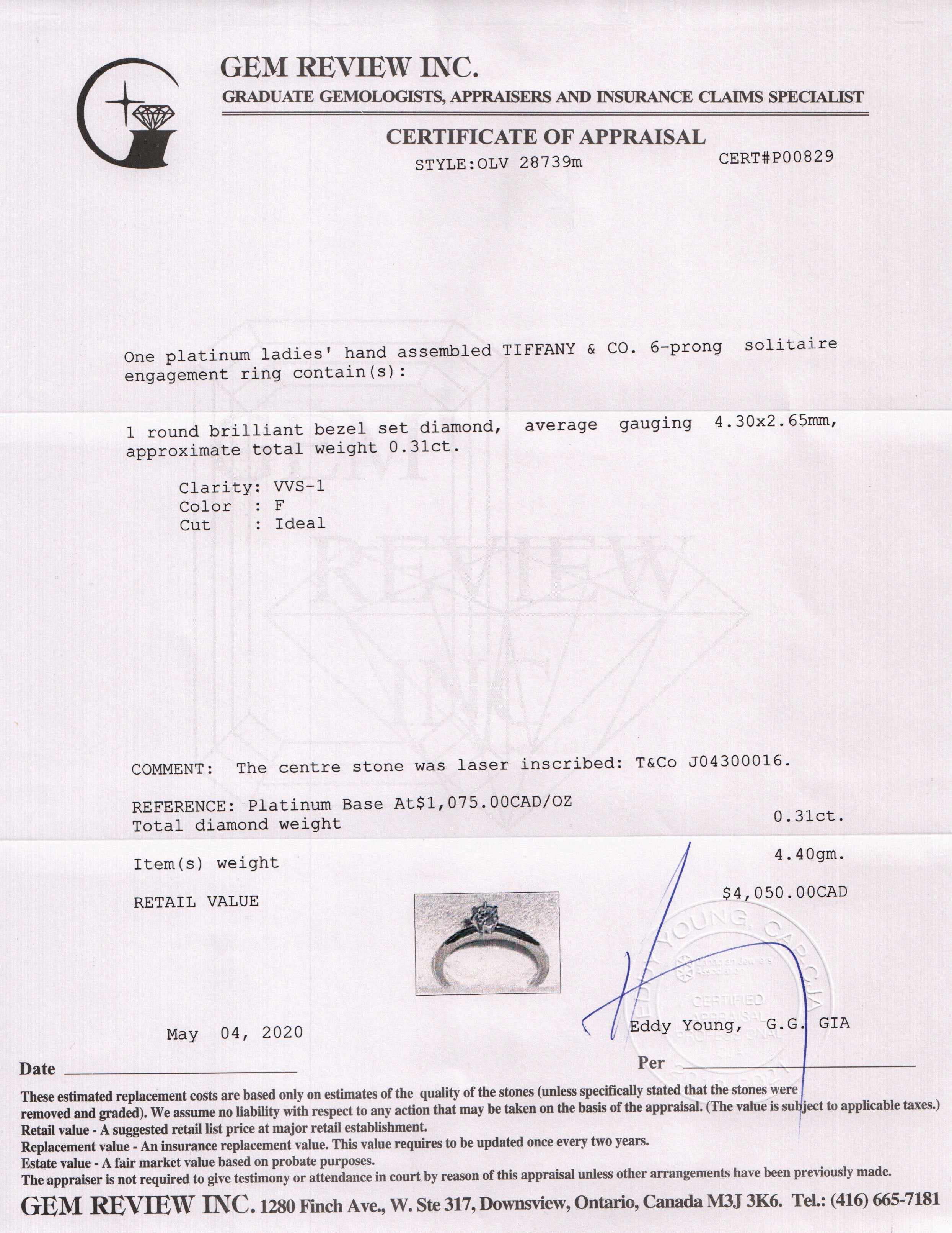 Tiffany & Co. Solitaire 0.31 ct. Round Diamond Engagement Ring