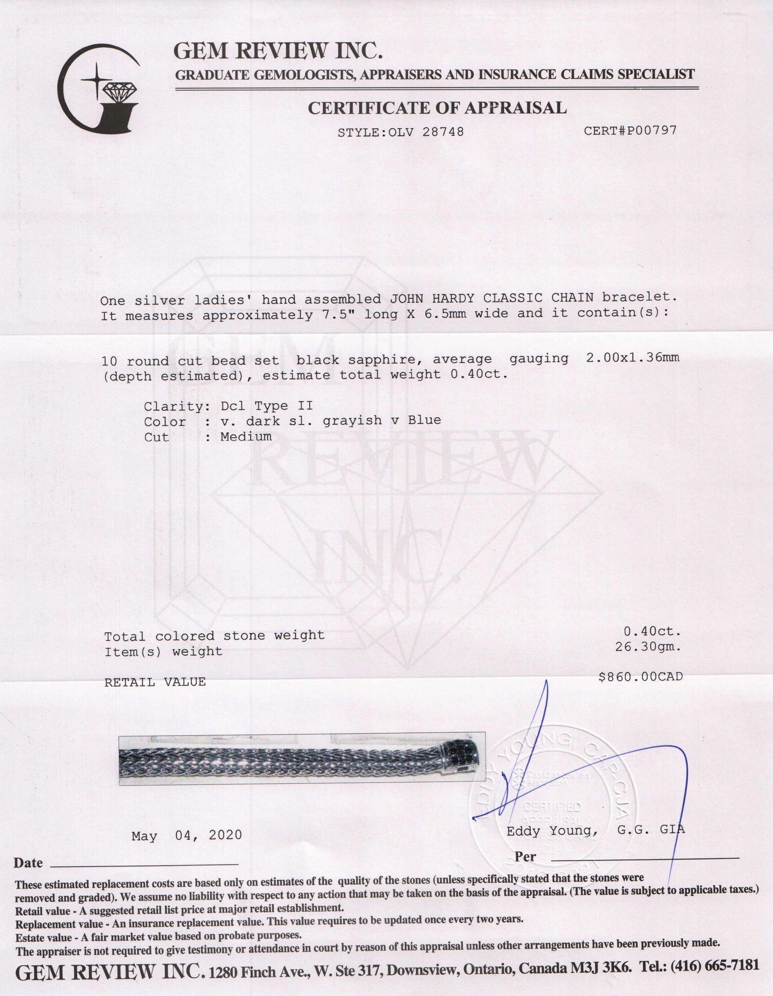 John Hardy Classic Chain Bracelet with Black Sapphires