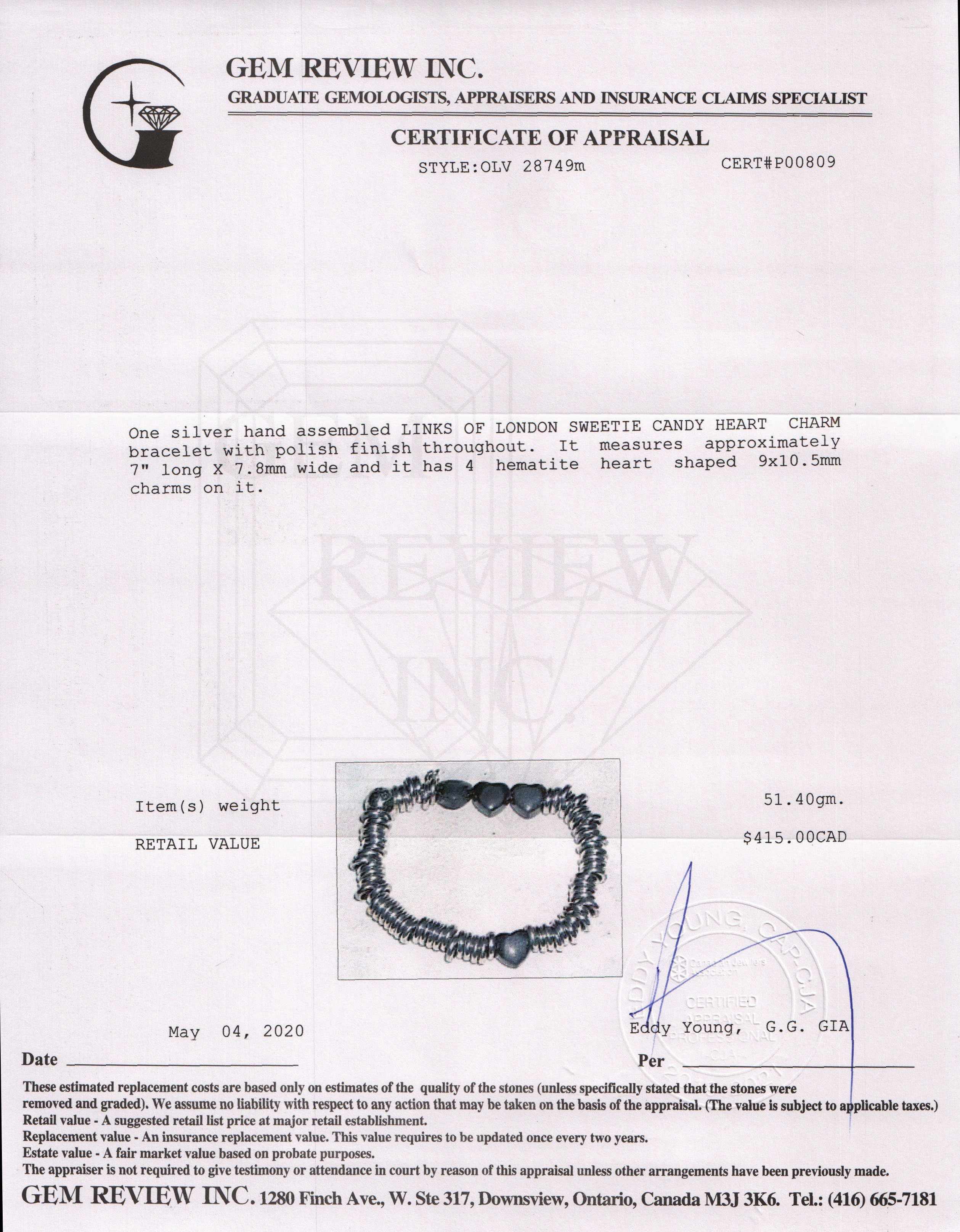 Links of London Black Rhodium Hematite Candy Hearts Sweetie Bracelet