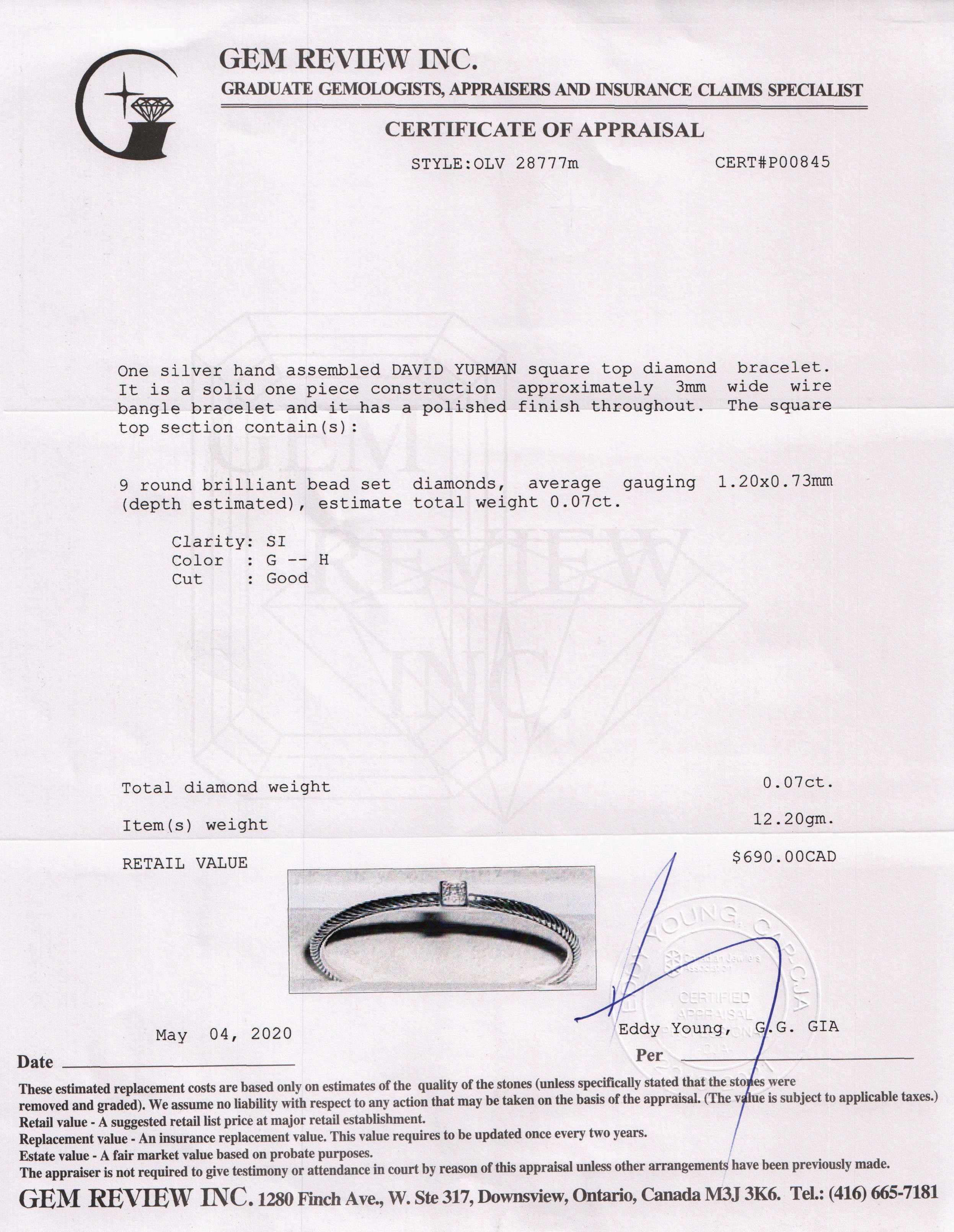 David Yurman Diamond Square Station Cable Bangle