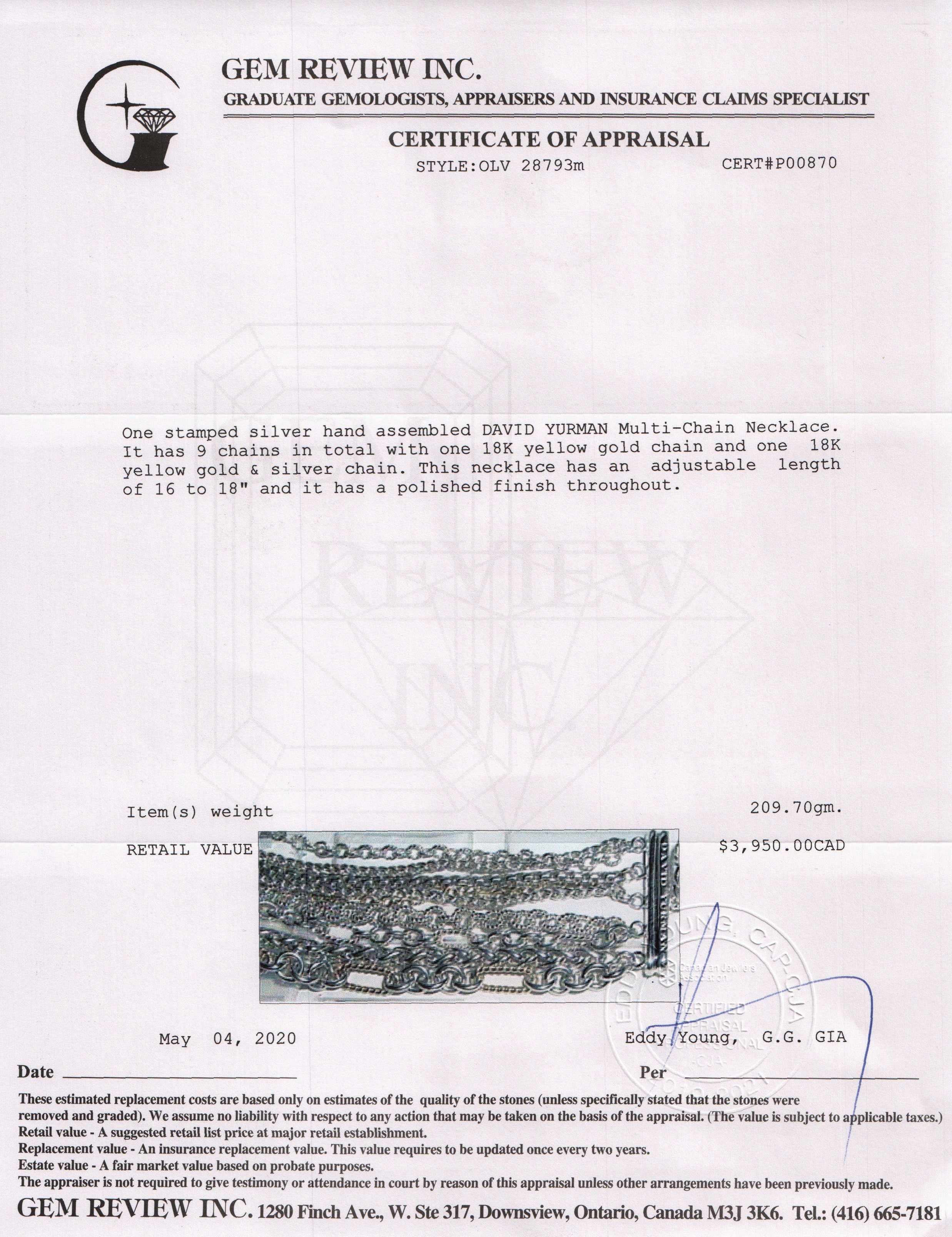 David Yurman Two-Tone Multi-Strand Chain Necklace