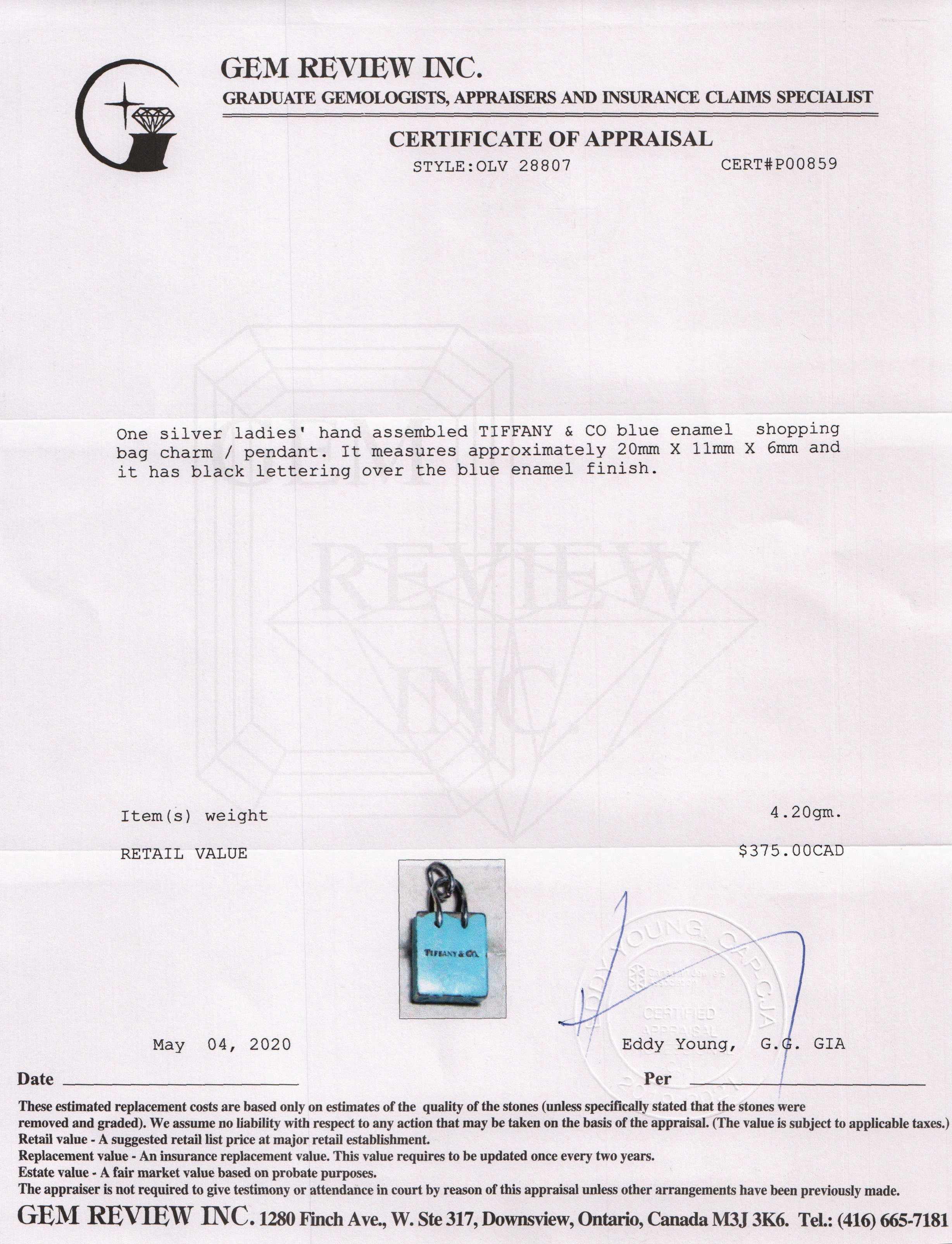 Tiffany & Co. Blue Enamel Shopping Bag Charm