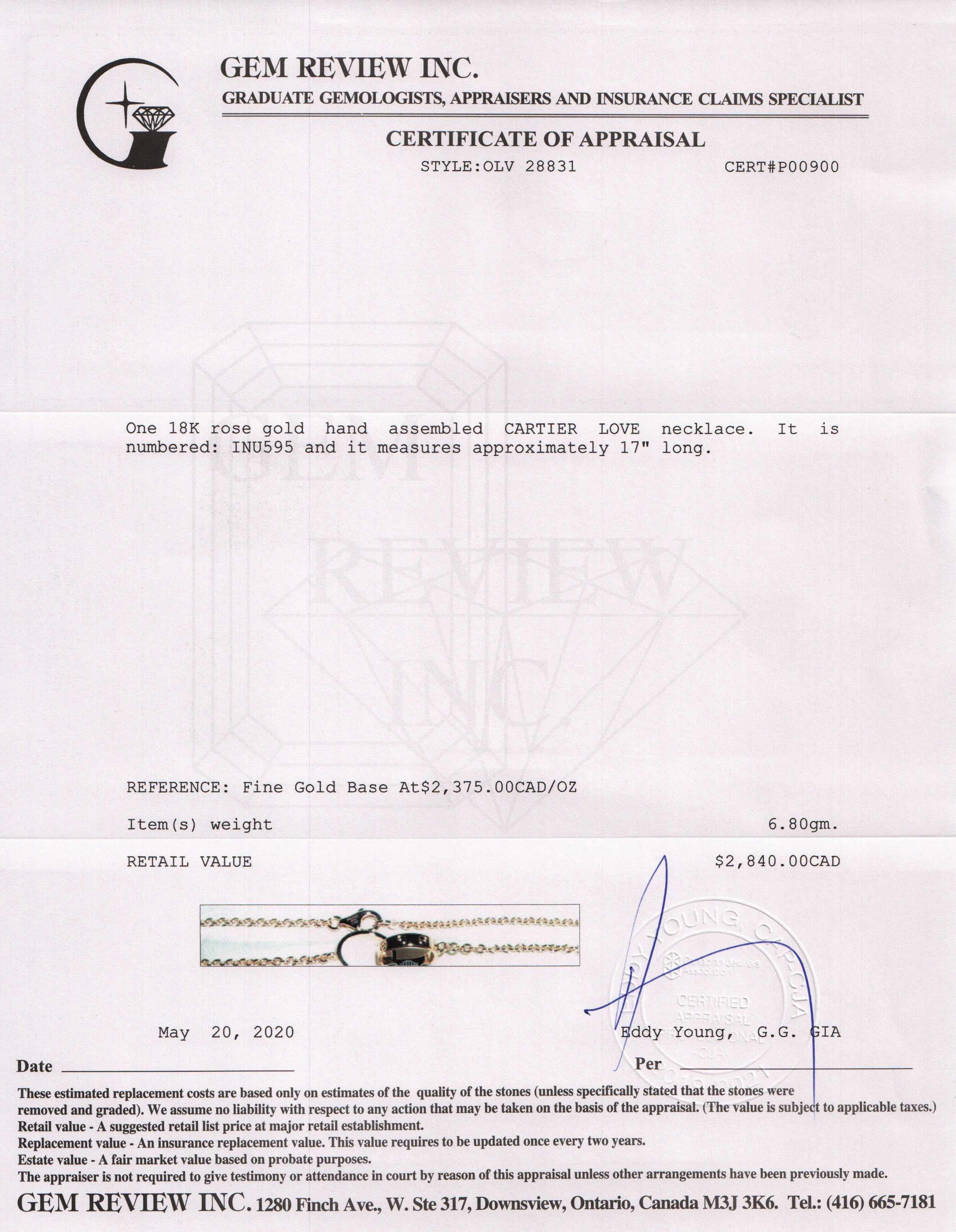 Cartier 18k Rose Gold Love Necklace