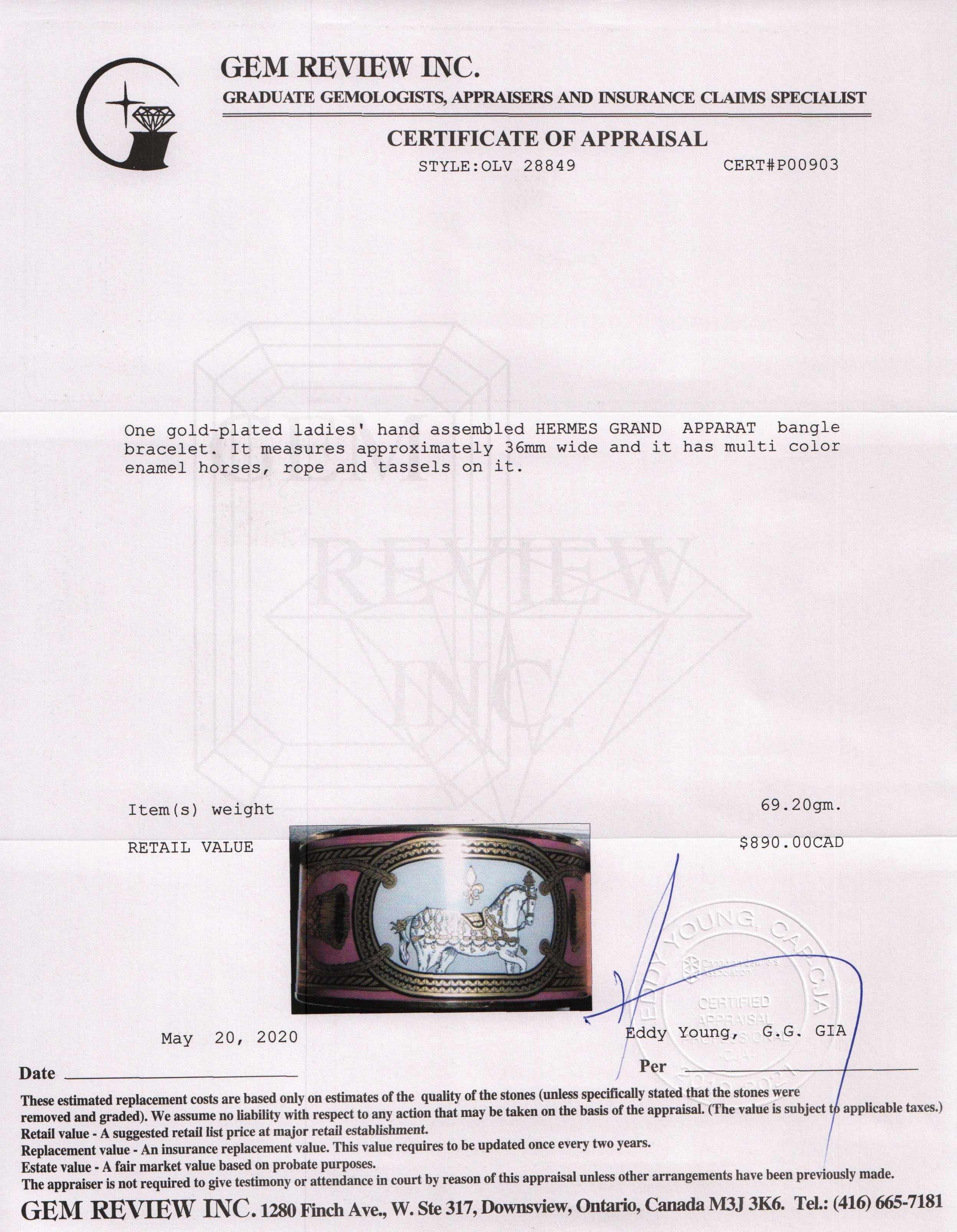 Hermes Grand Apparat Wide Enamel Bangle Bracelet