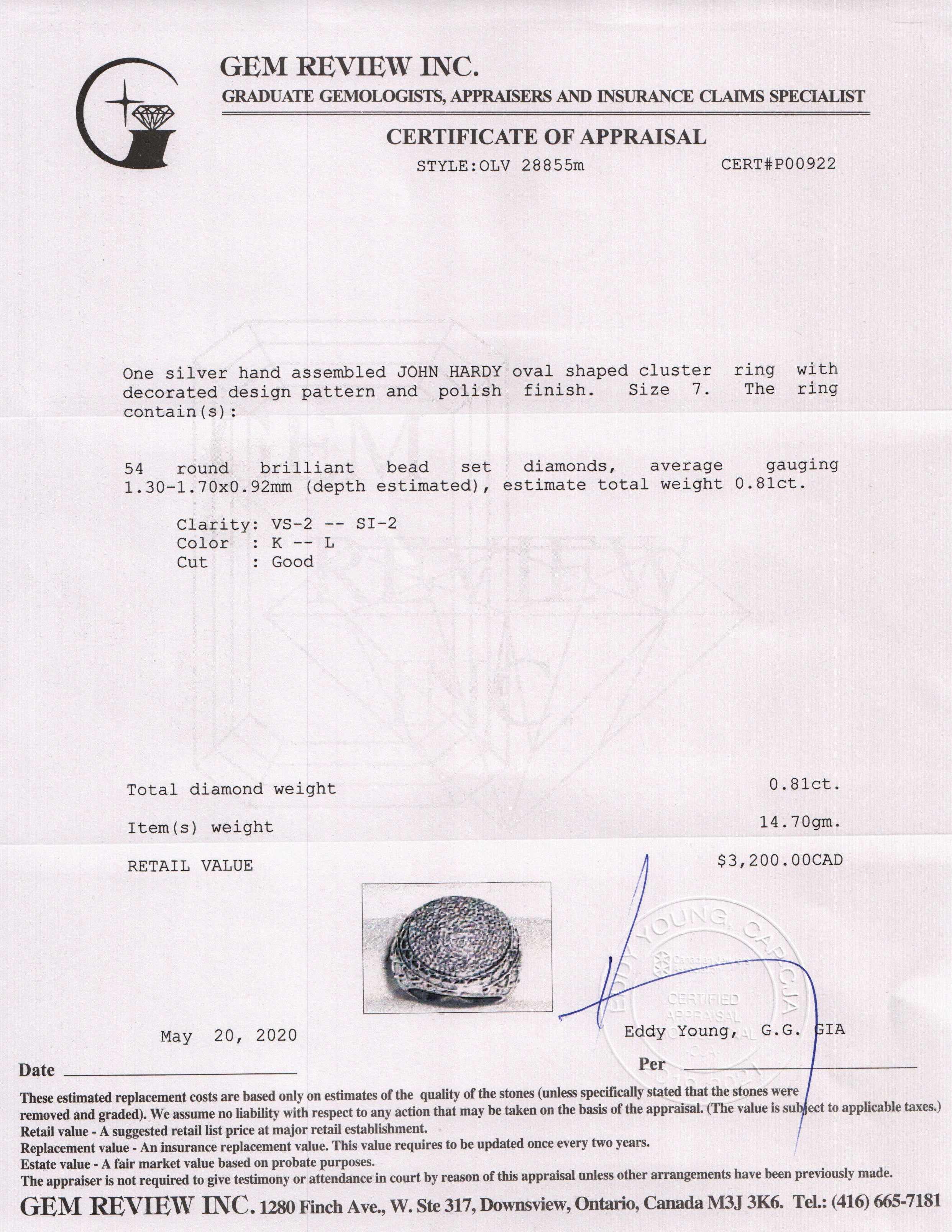 John Hardy Pave Diamond Naga Dome Ring