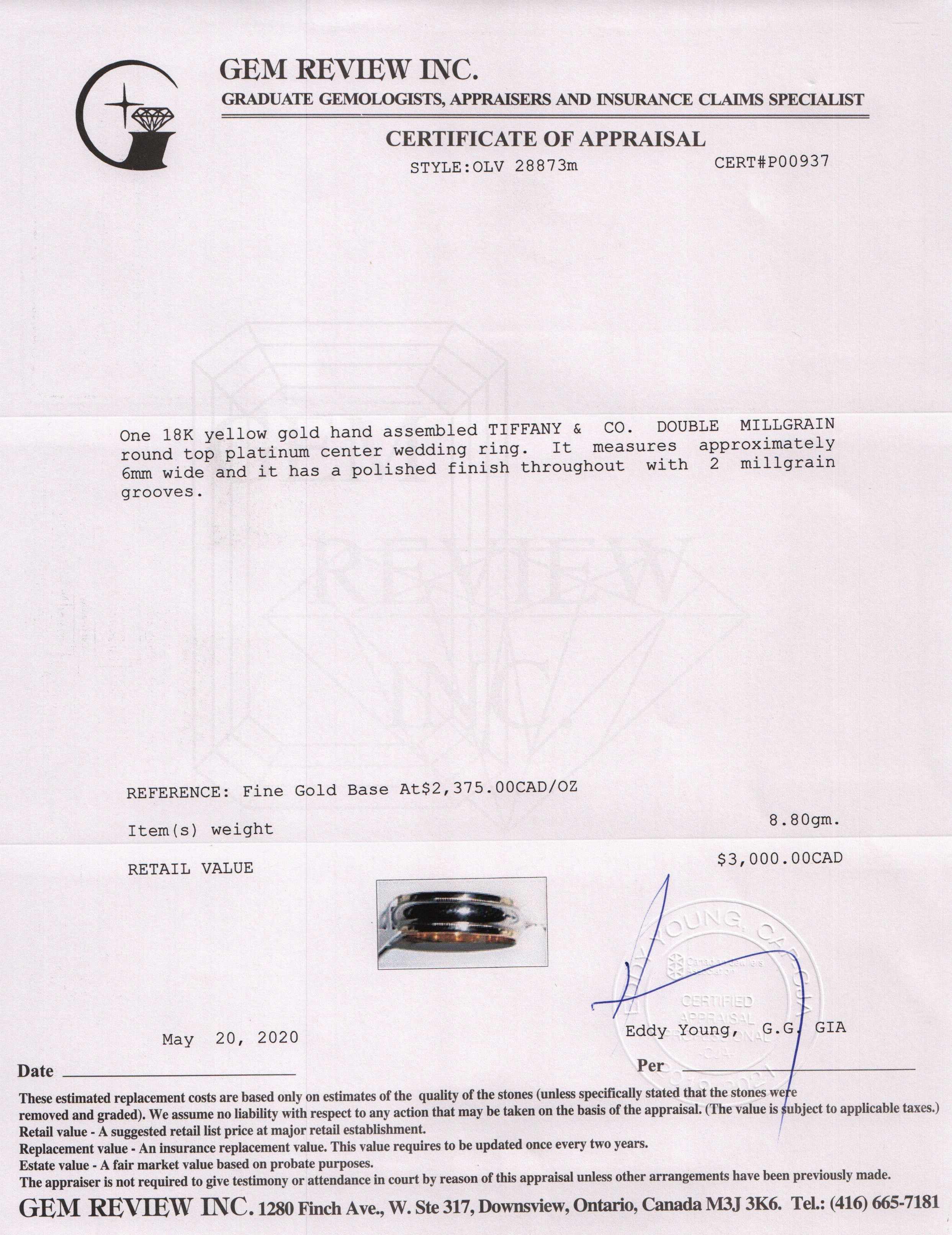 Tiffany & Co. Two-Tone Classic Milgrain Wedding Band Ring