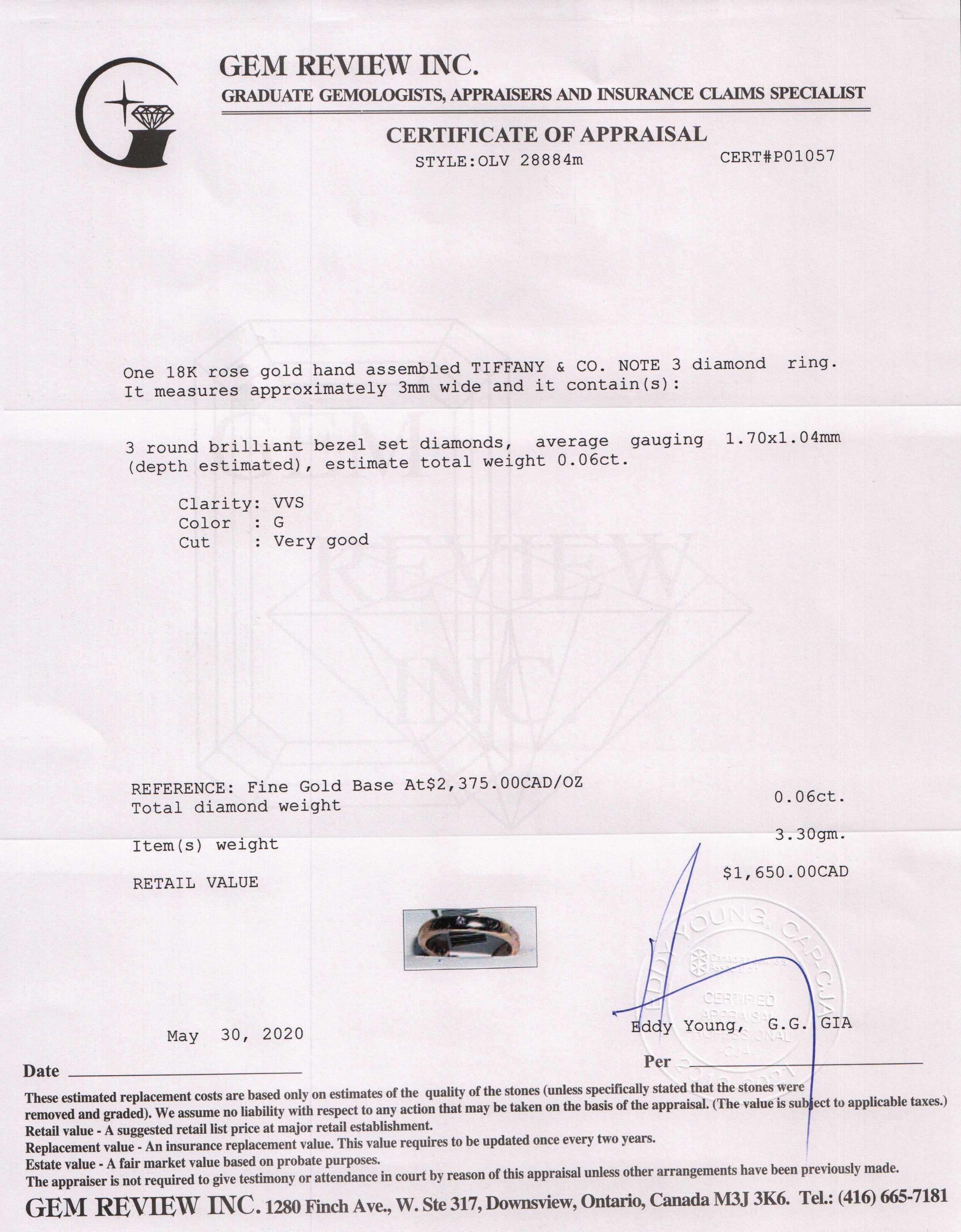 Tiffany & Co. 18k Rose Gold Diamond Notes Ring