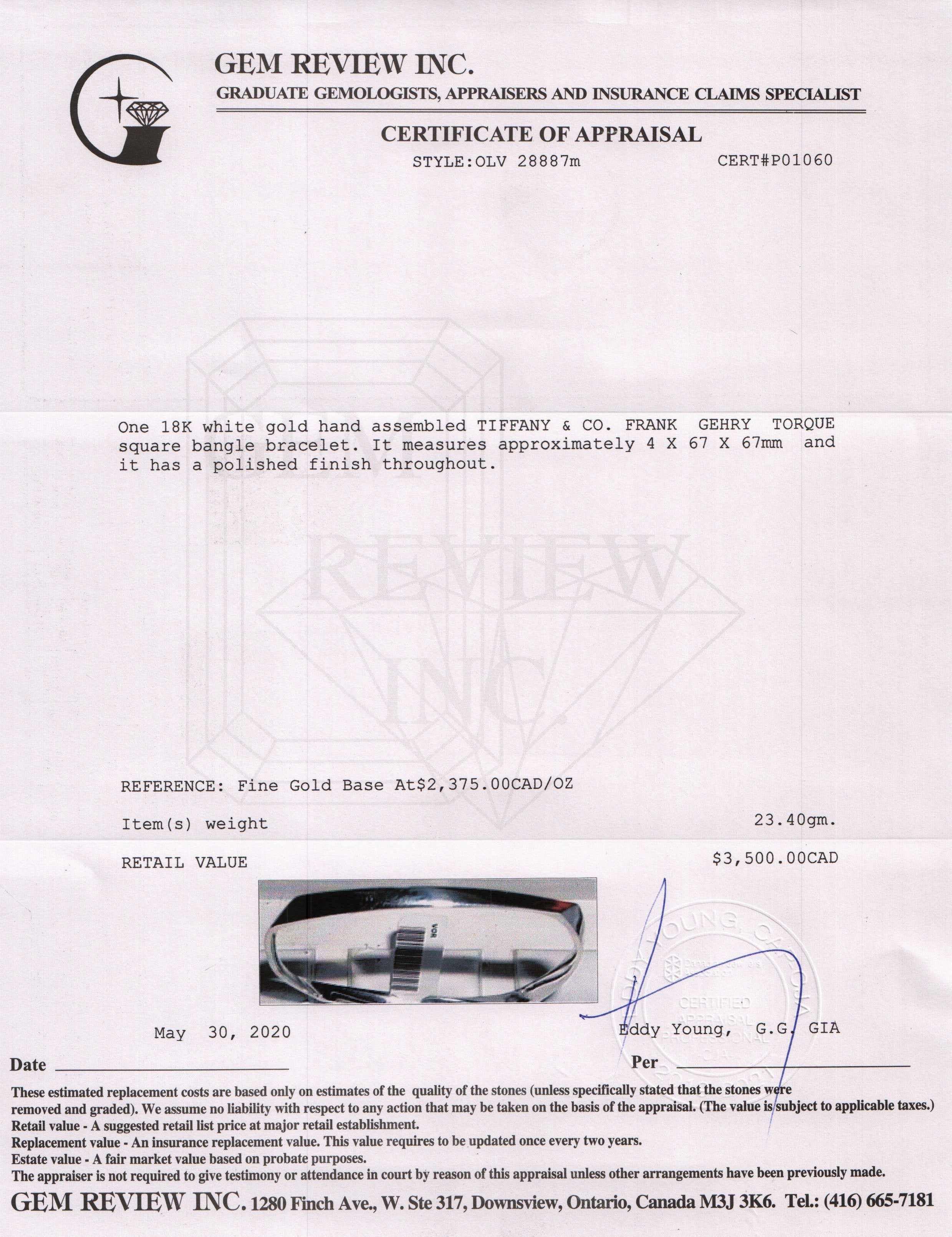 Tiffany & Co. 18k White Gold Frank Gehry Torque Bangle