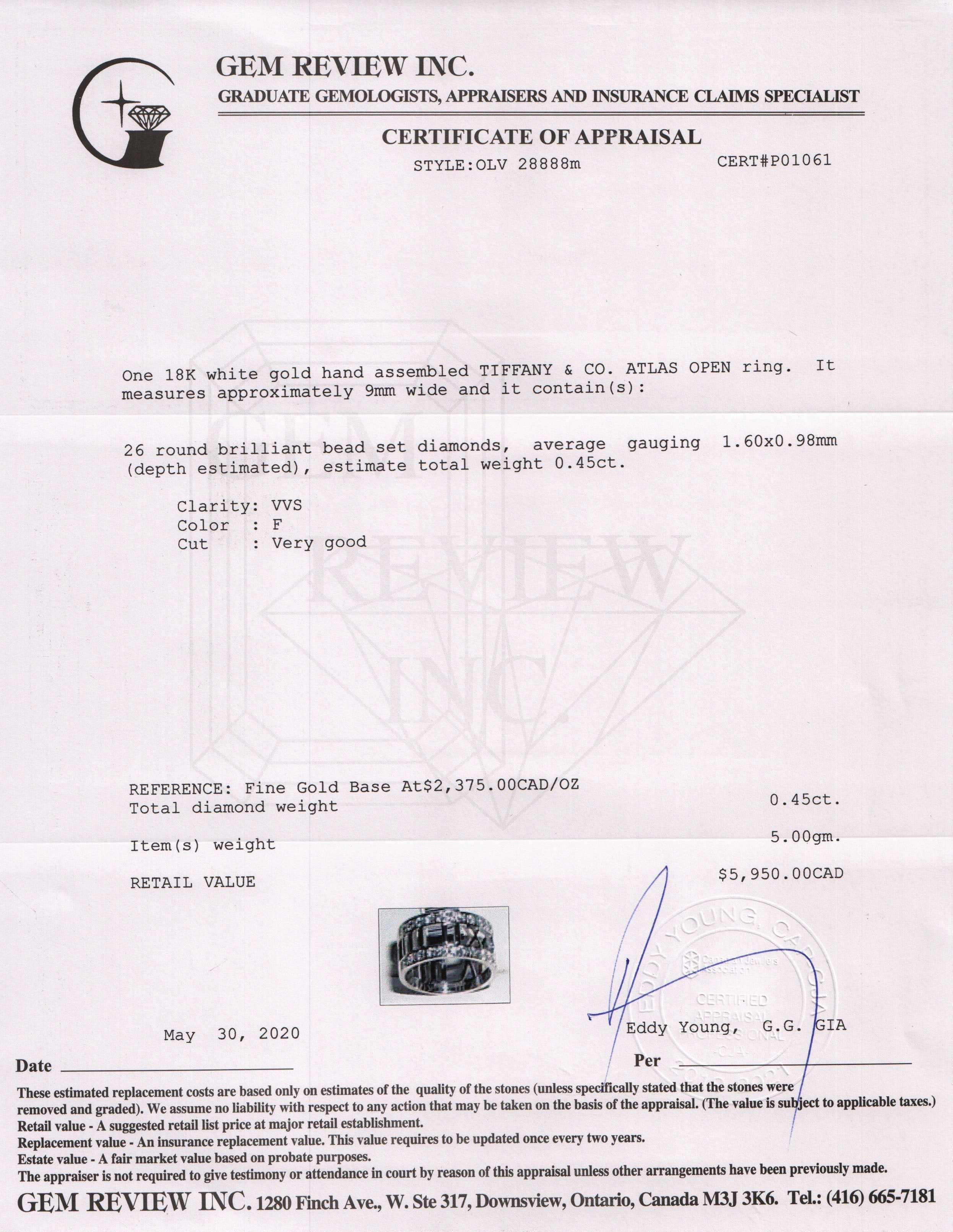 Tiffany & Co. 18k White Gold Wide Atlas Open Ring with Diamonds