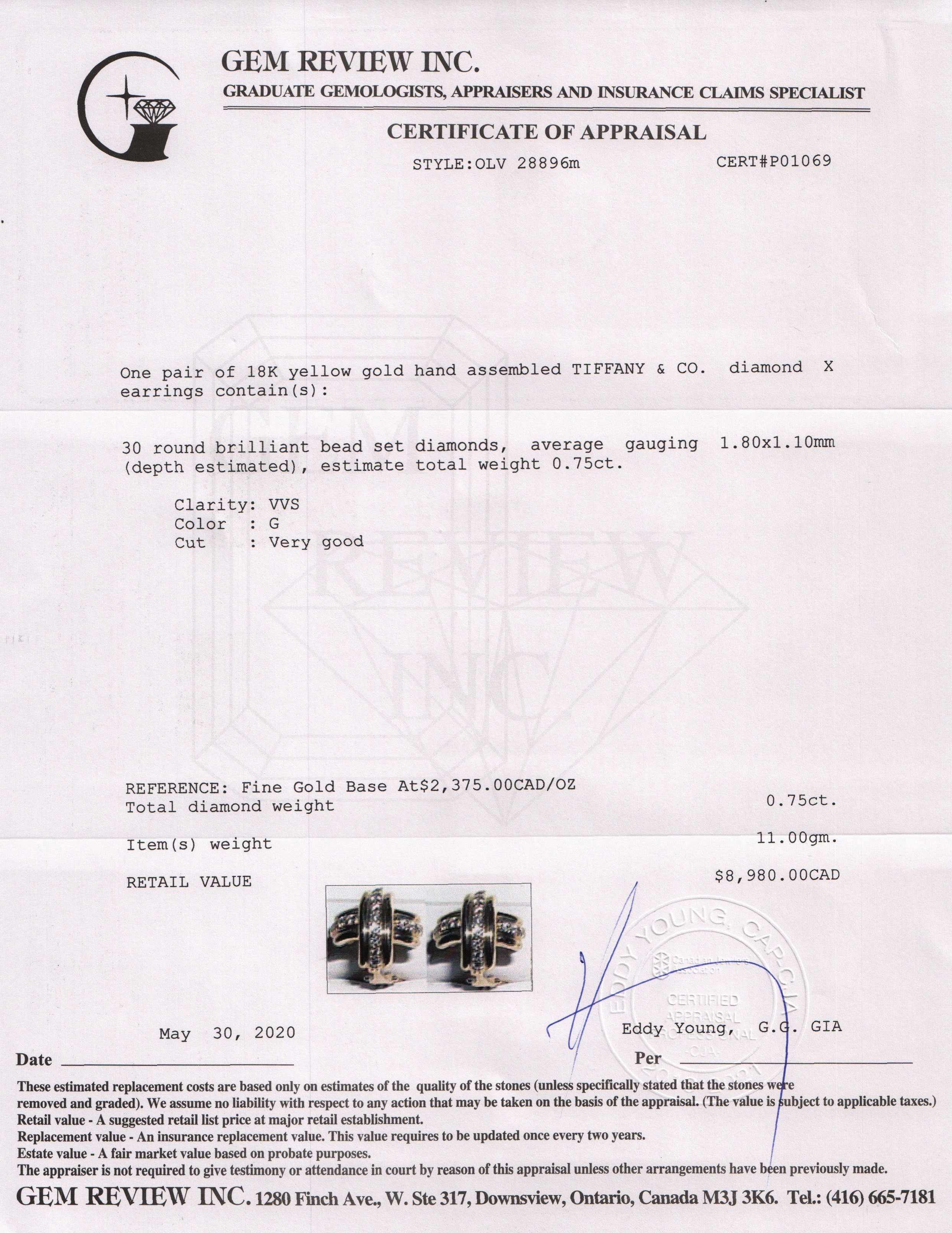 Tiffany & Co. 18k Gold Signature X Diamond Earrings