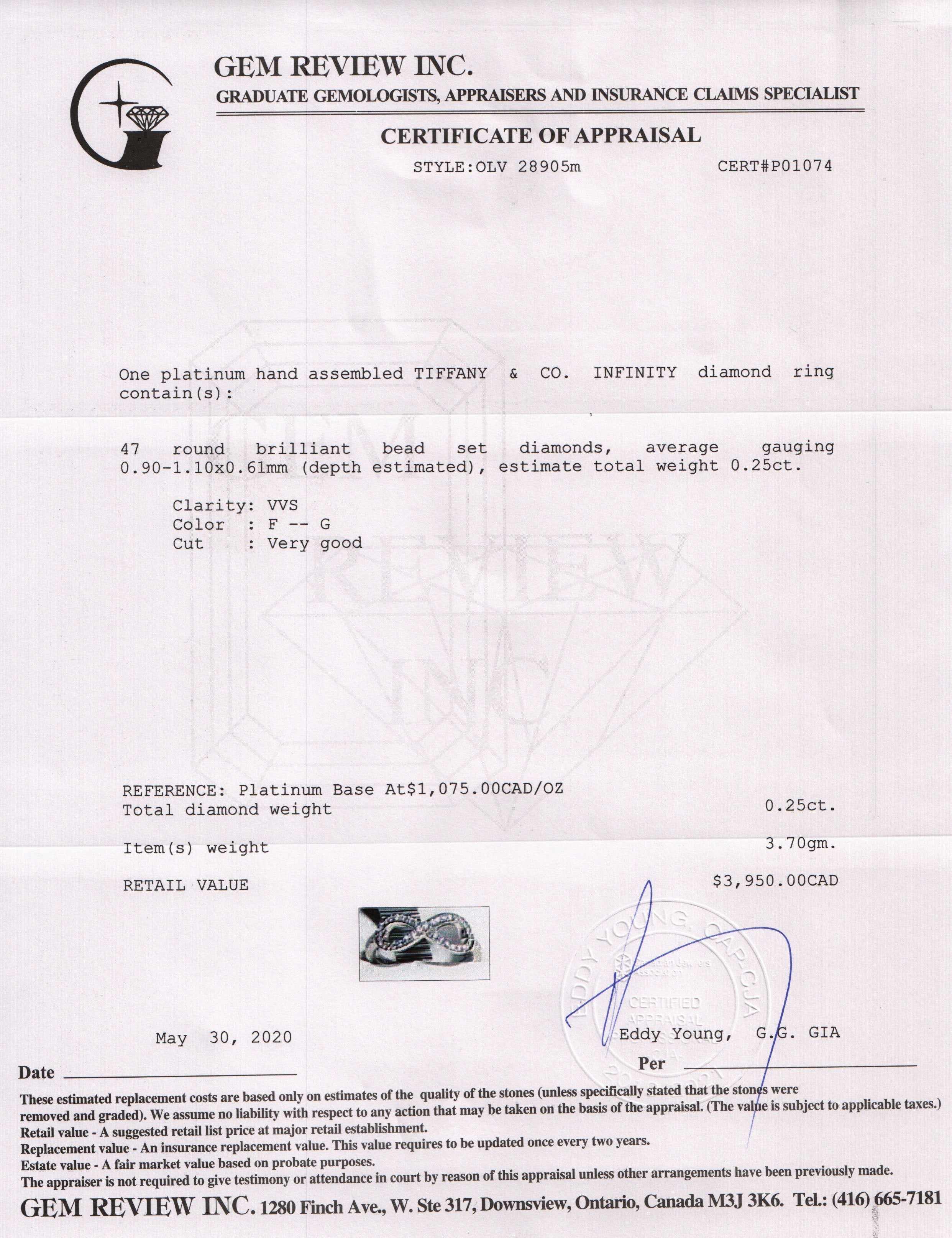 Tiffany & Co. Platinum & Diamond Infinity Ring