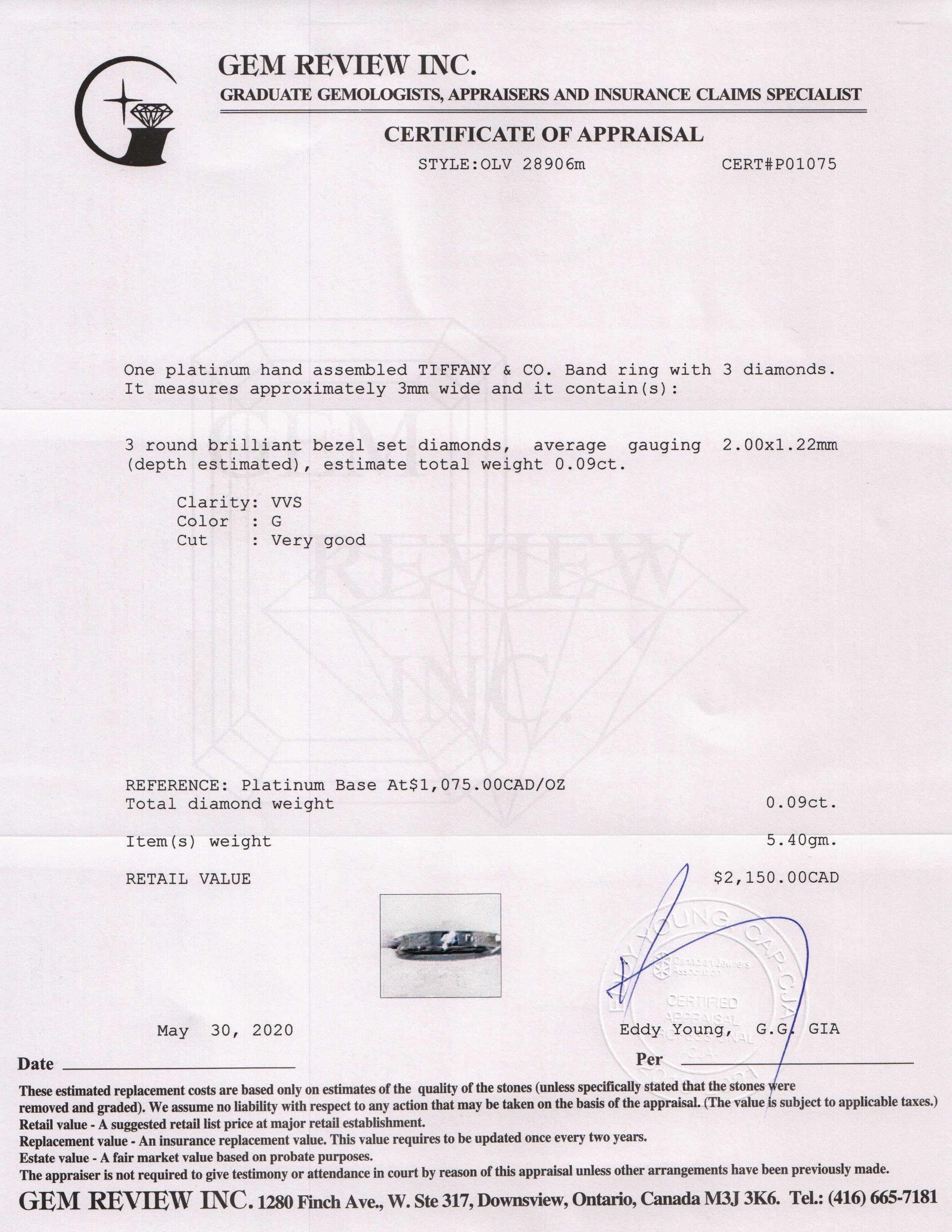 Tiffany & Co. Platinum & Diamond Band Ring