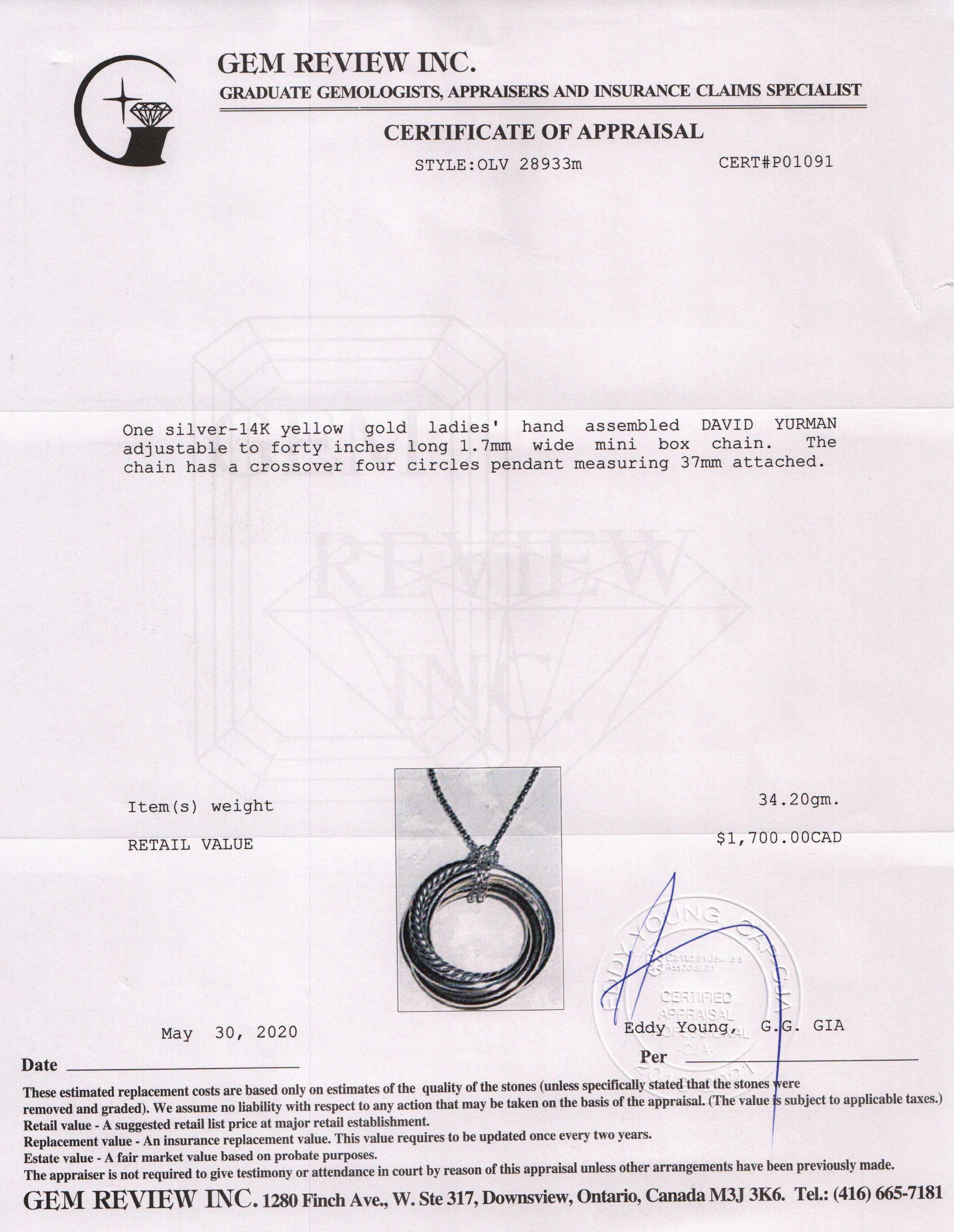 David Yurman Two-Tone Crossover Pendant Necklace