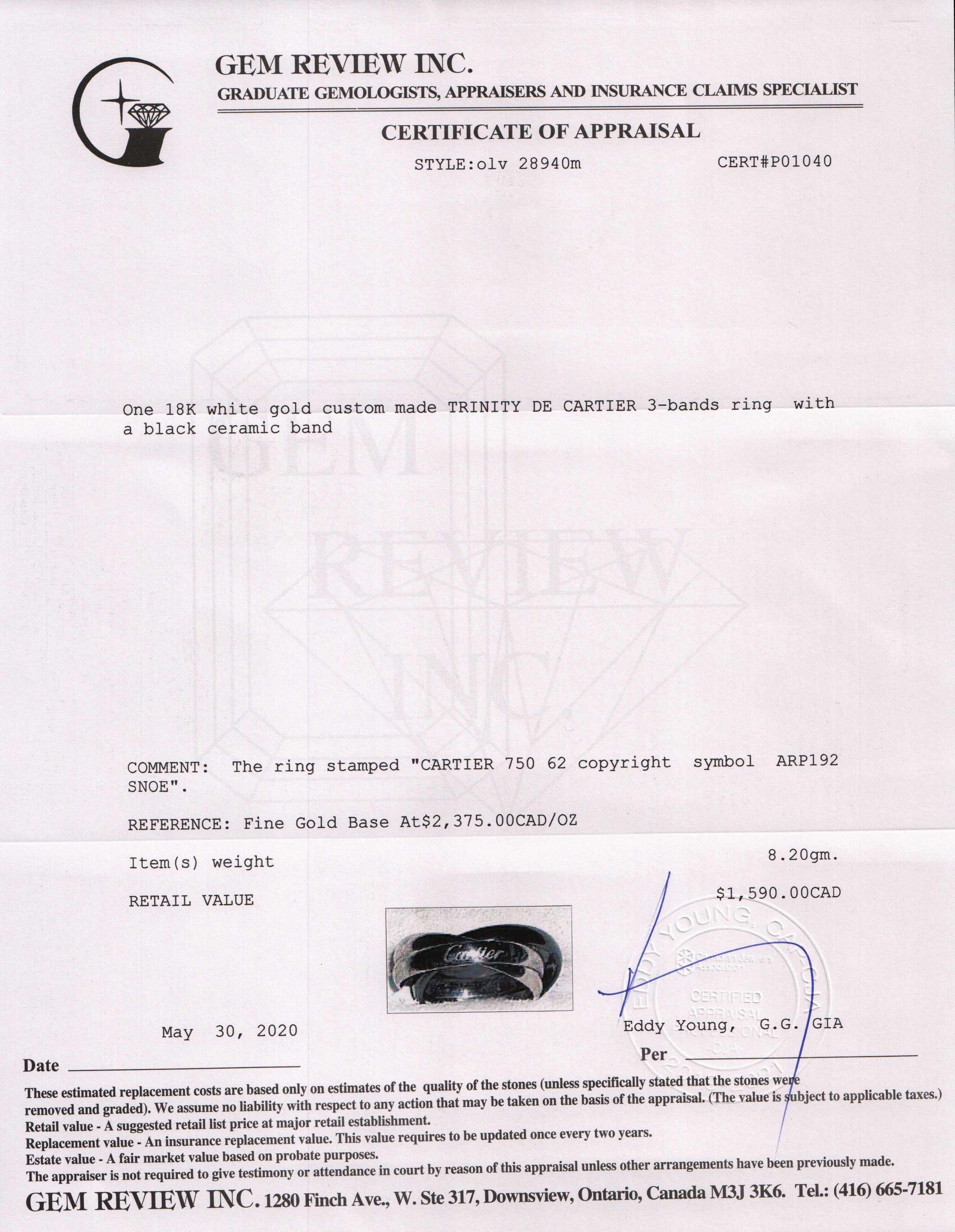 Cartier 18k White Gold & Ceramic Trinity Rolling Ring