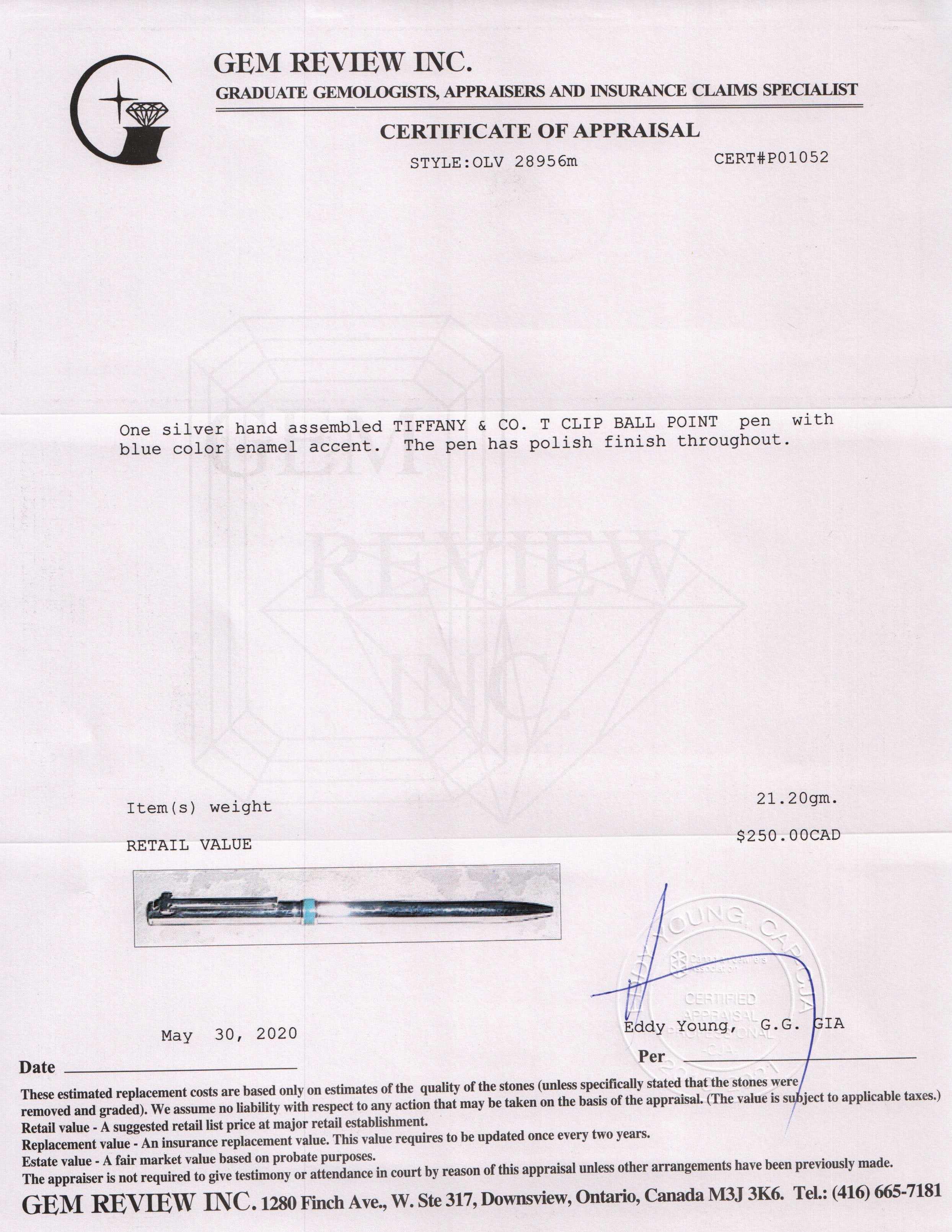 Tiffany & Co. Sterling Silver T-Clip Ballpoint Pen