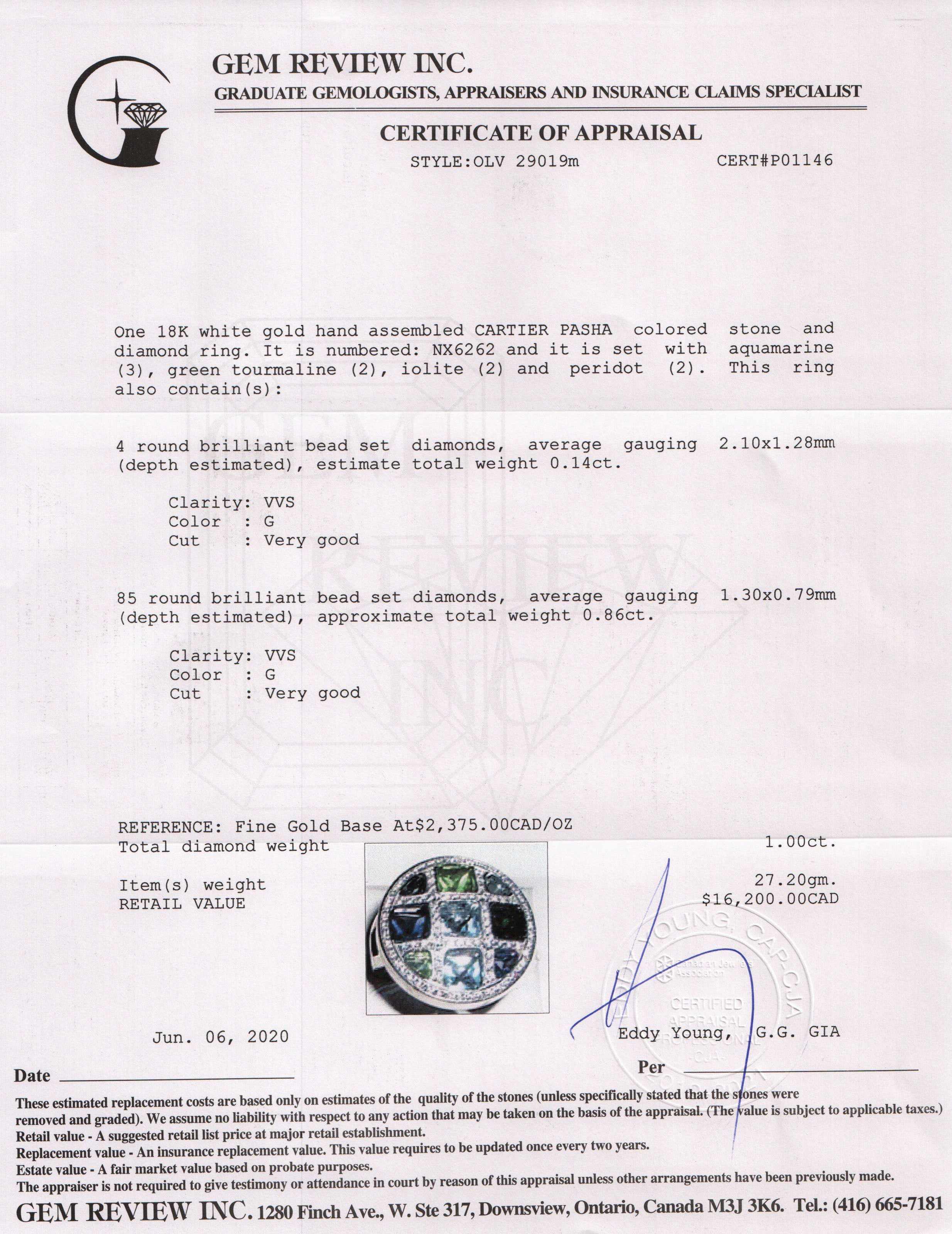 Cartier 18k White Gold Multistone Pasha de Cartier Ring