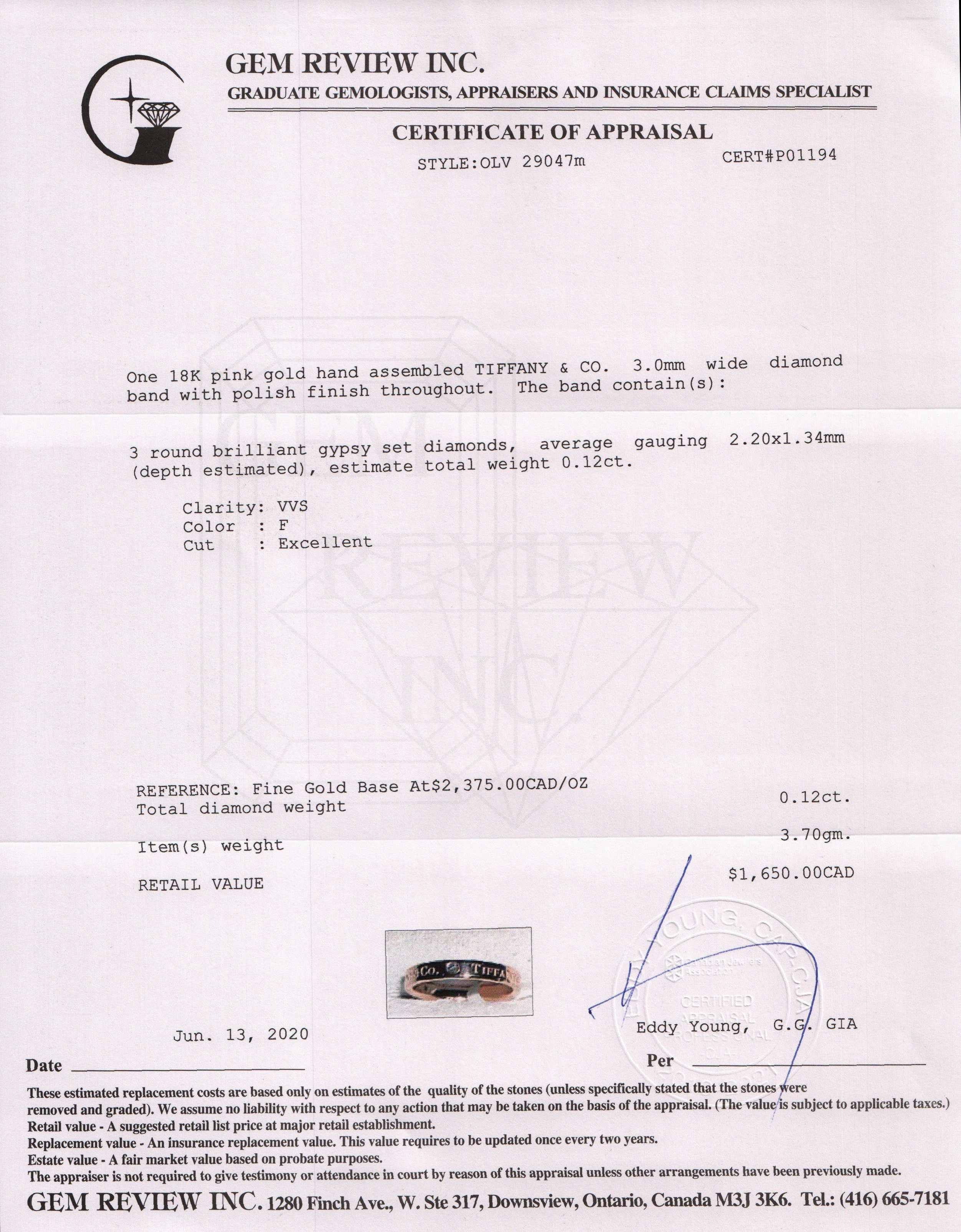 Tiffany & Co. 18k Rose Gold & Diamond Band Ring