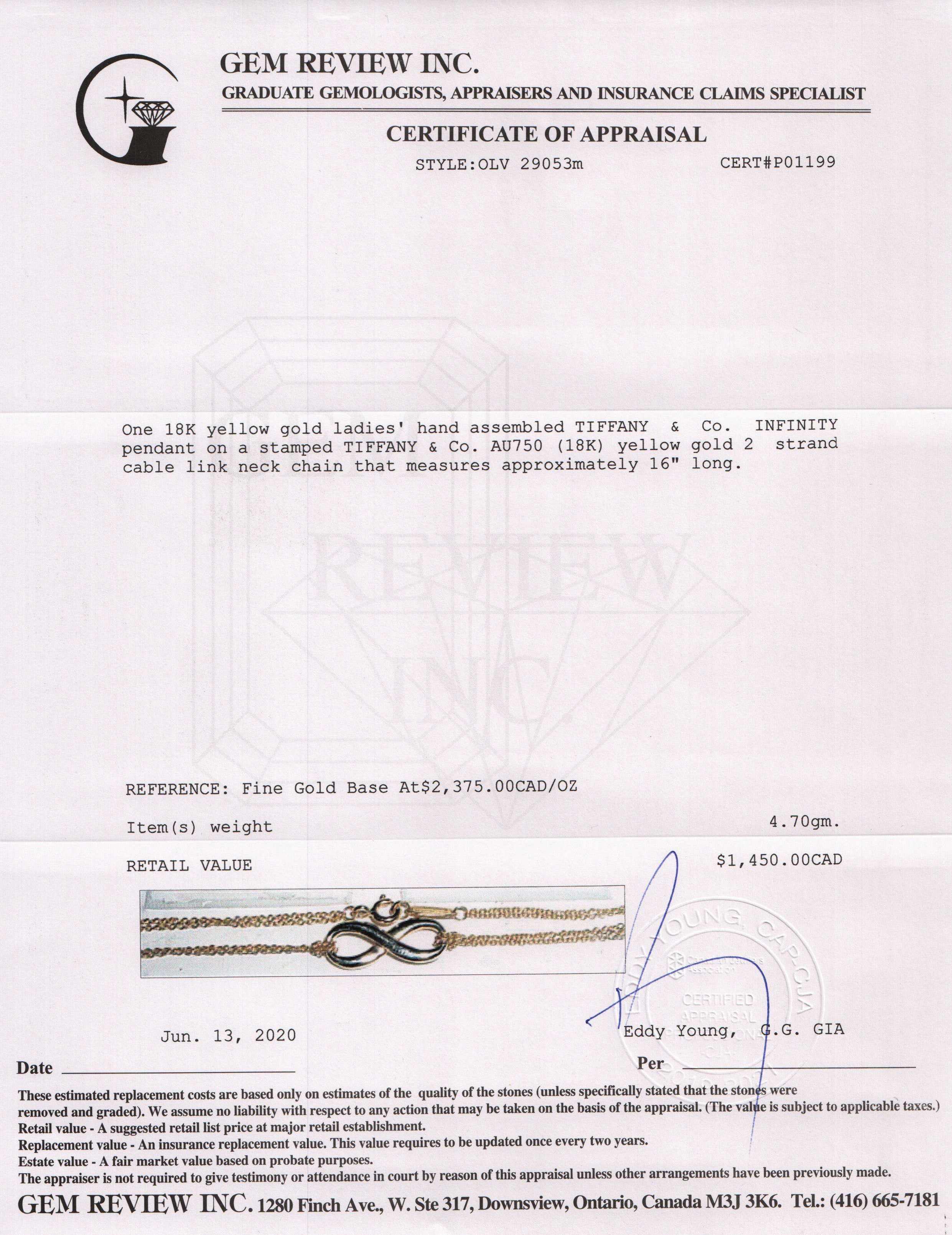 Tiffany & Co. 18k Gold Infinity Pendant Necklace