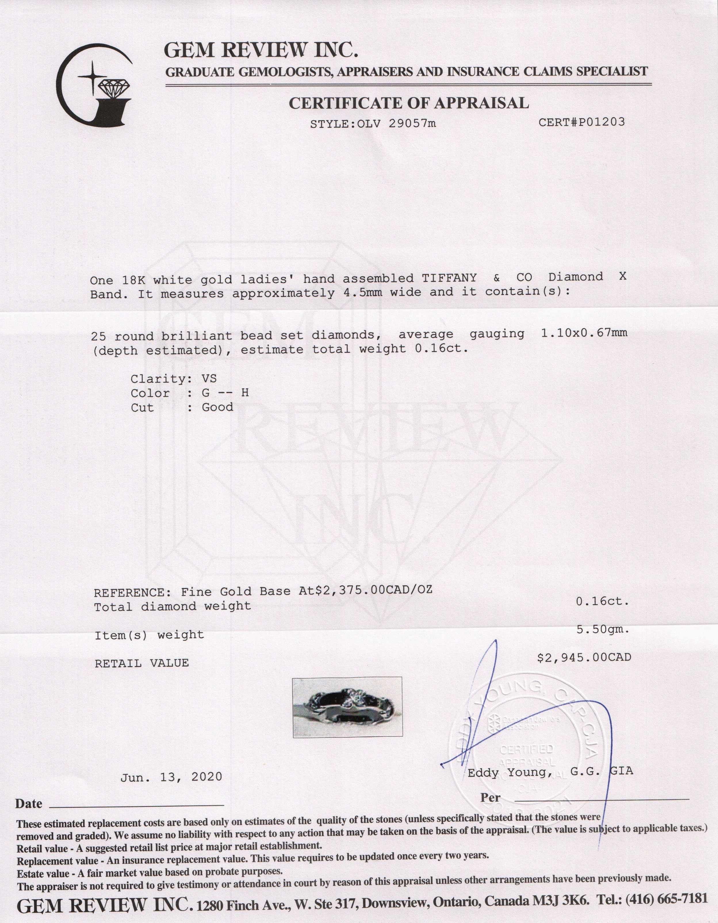 Tiffany & Co. 18k White Gold and Diamond X Band Ring