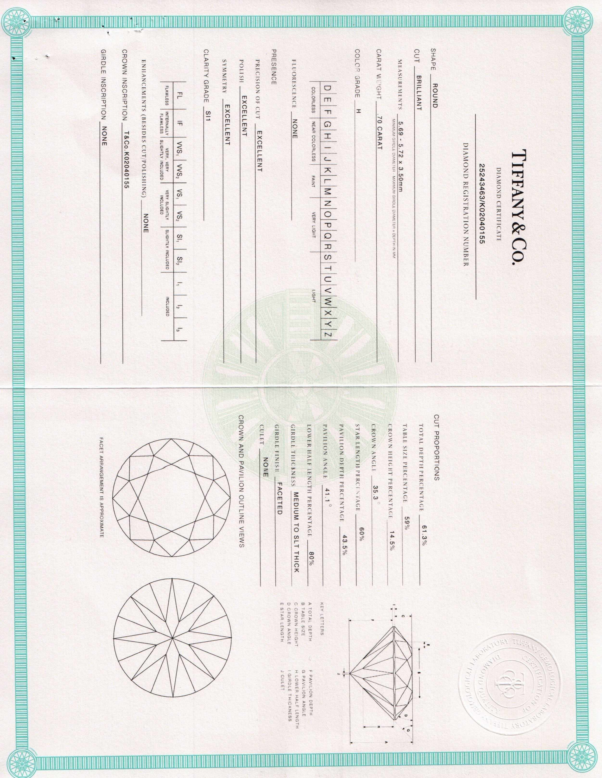 Tiffany & Co. Solitaire 0.70 ct. Round Diamond Engagement Ring