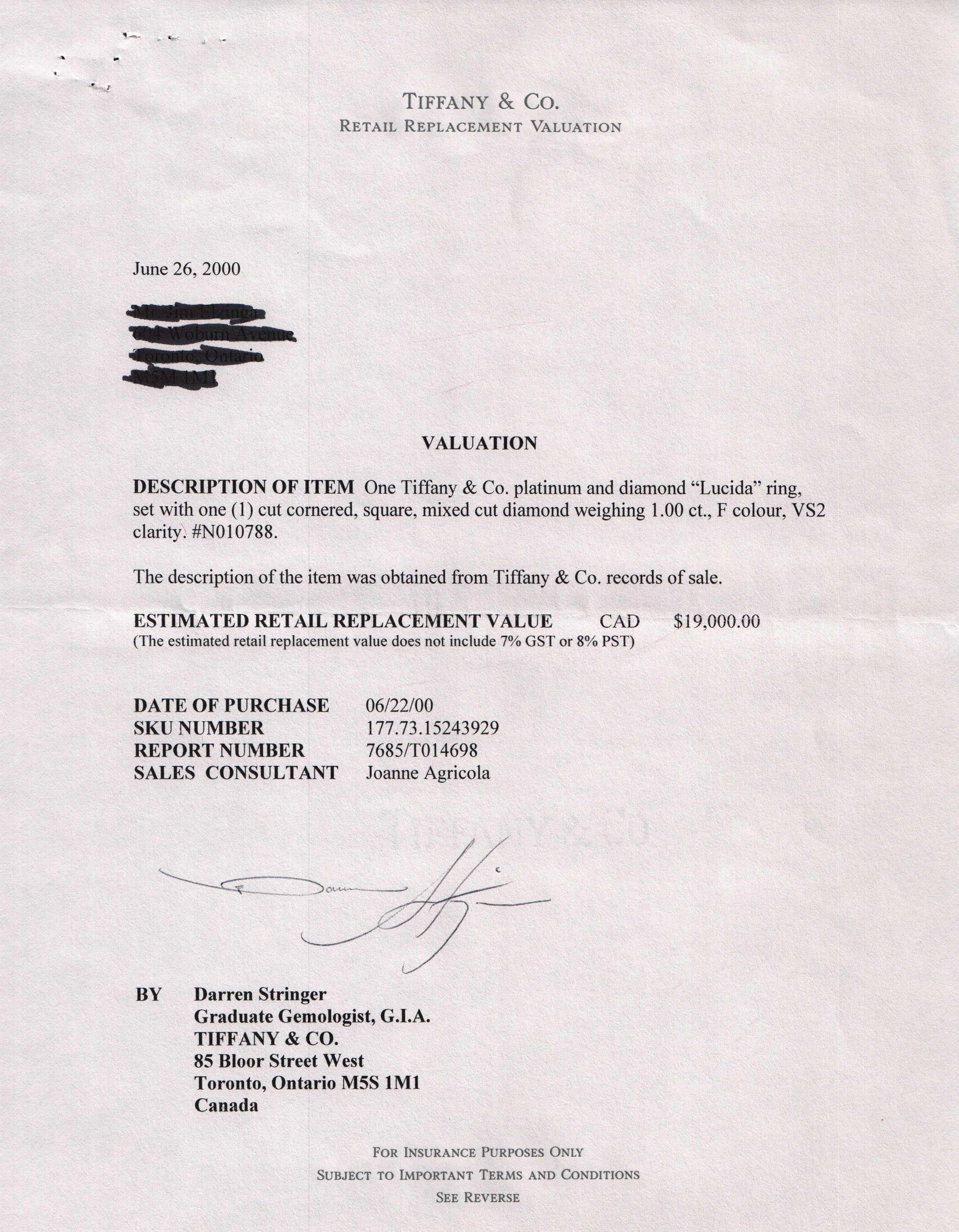 Tiffany & Co. Solitaire 1.00 ct. Lucida Cut Diamond Engagement Ring