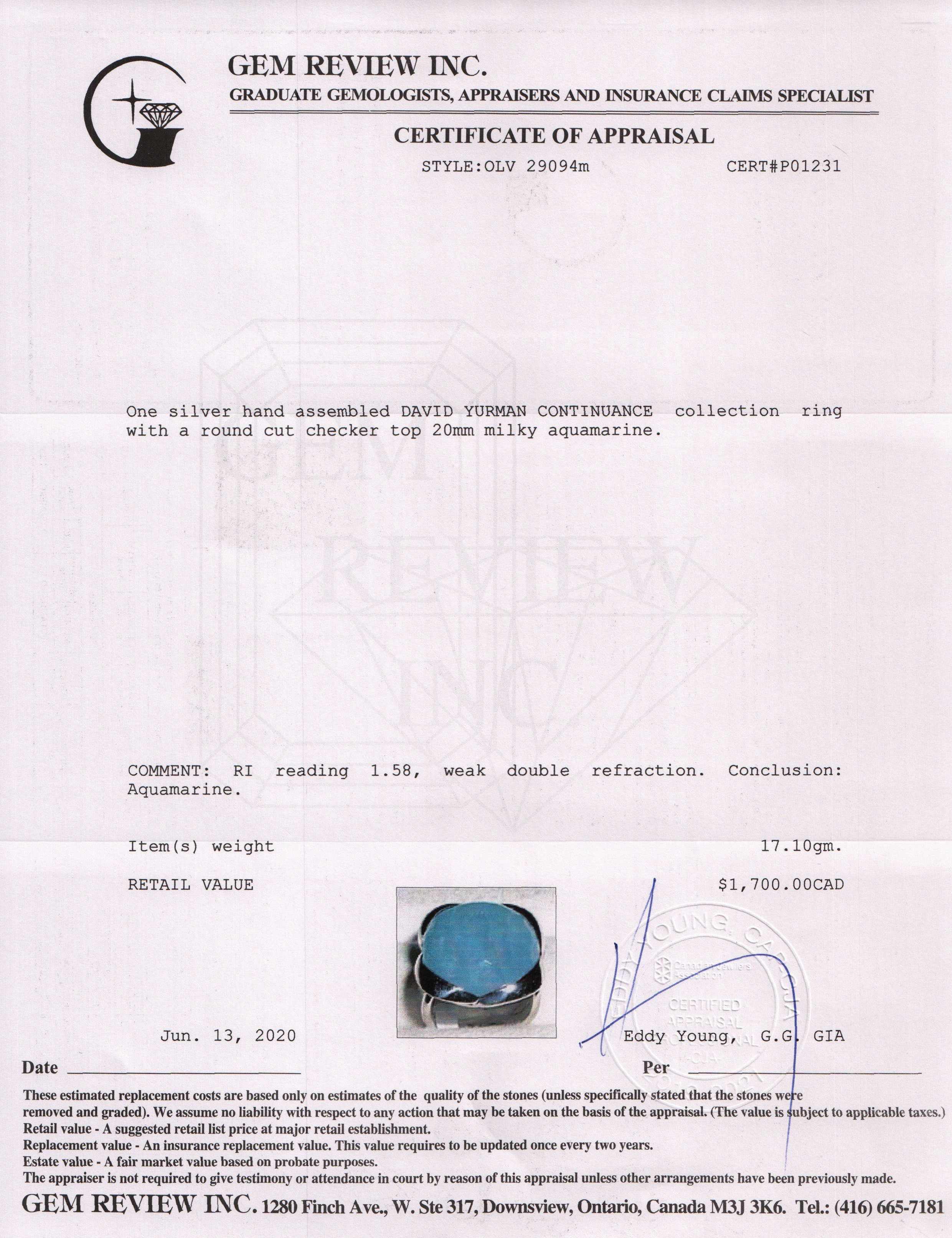 David Yurman Continuance Cocktail Ring with Milky Aquamarine