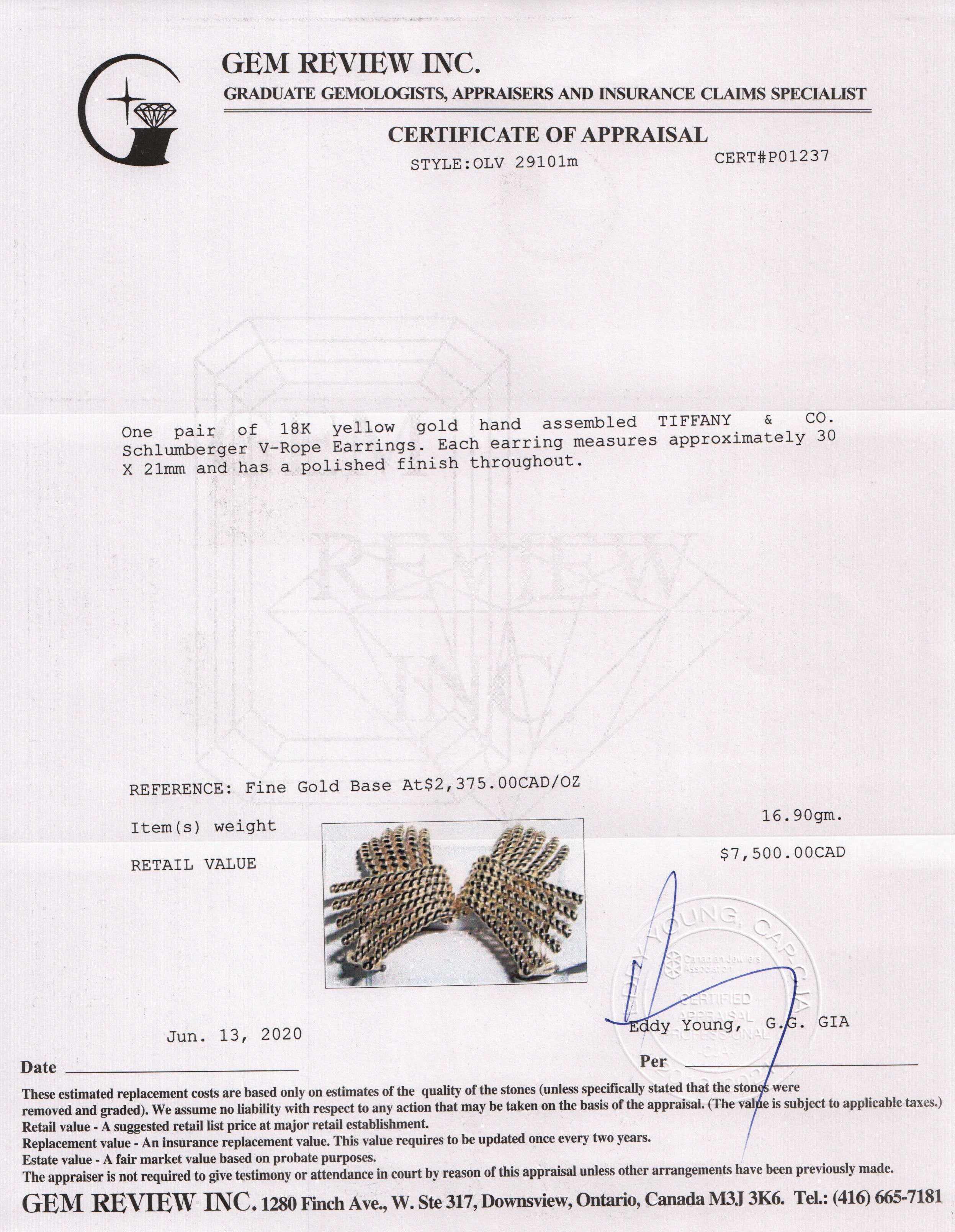 Tiffany & Co. 18k Gold Schlumberger V Rope Earrings