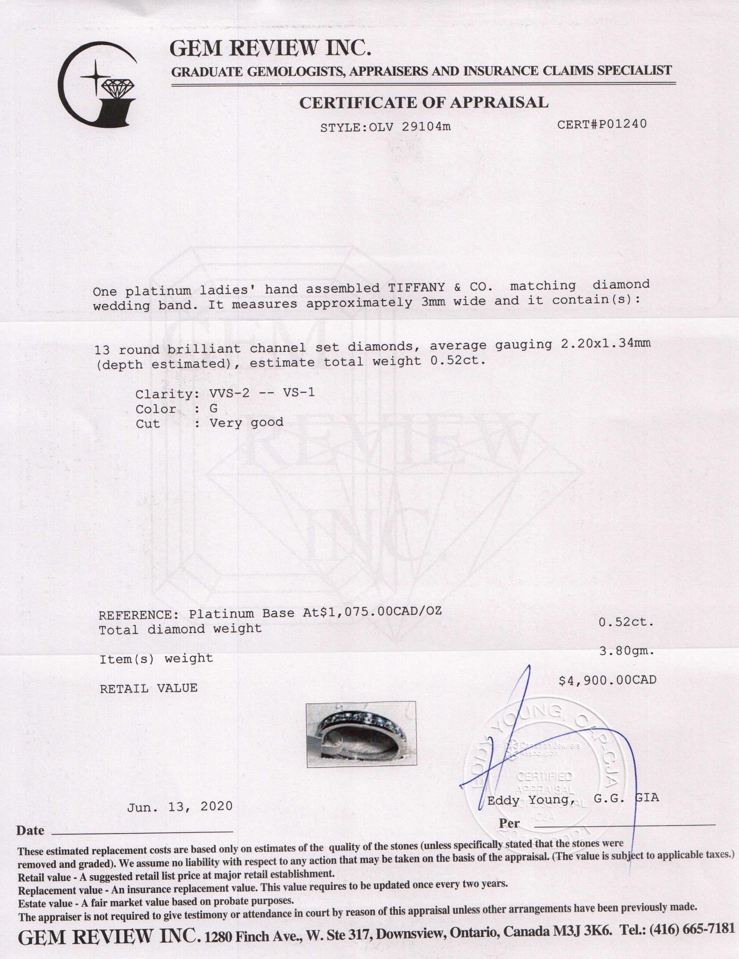 Tiffany & Co. Platinum and Diamond Half Circle Wedding Band Ring