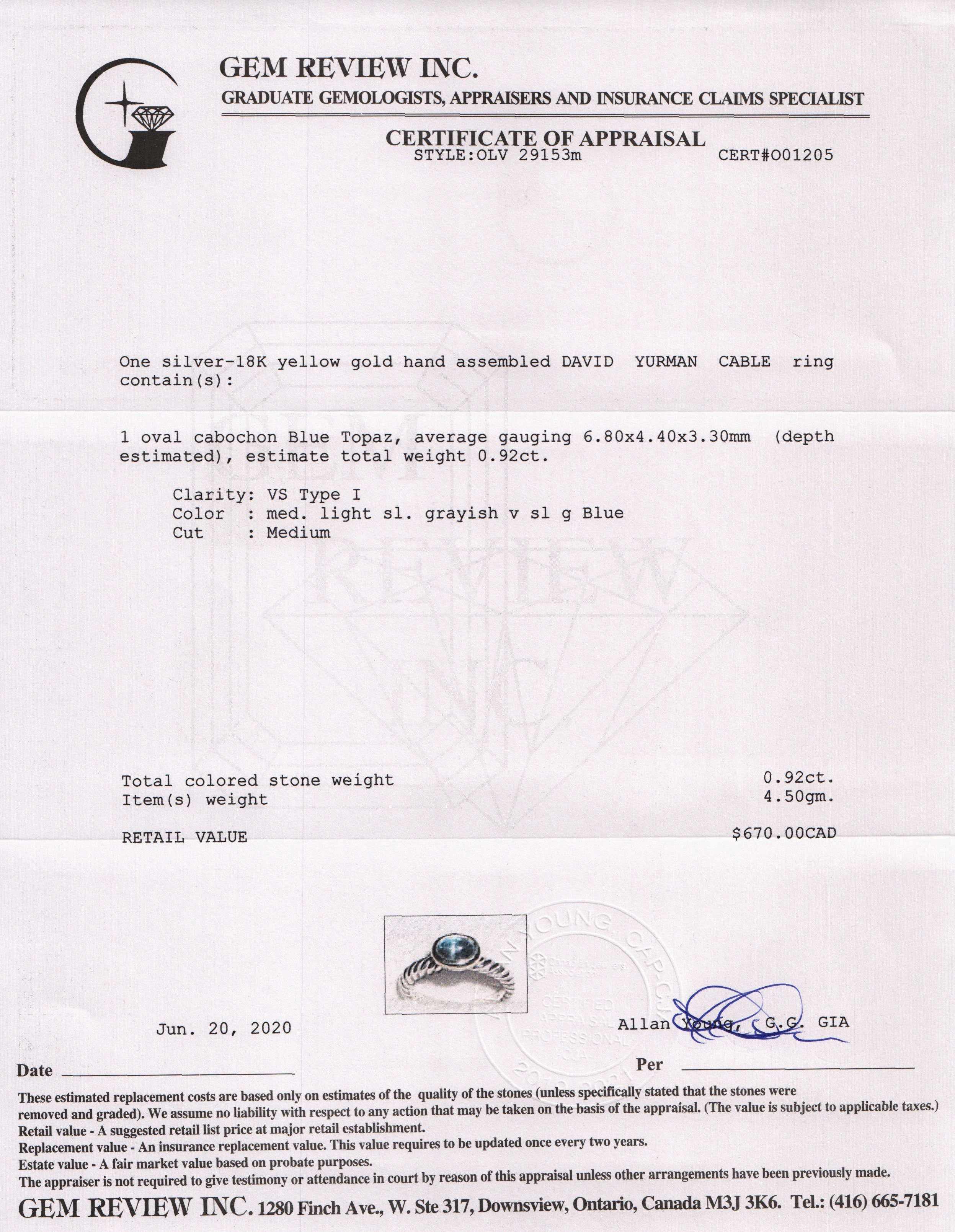 David Yurman Two-Tone Blue Topaz Color Classics Ring