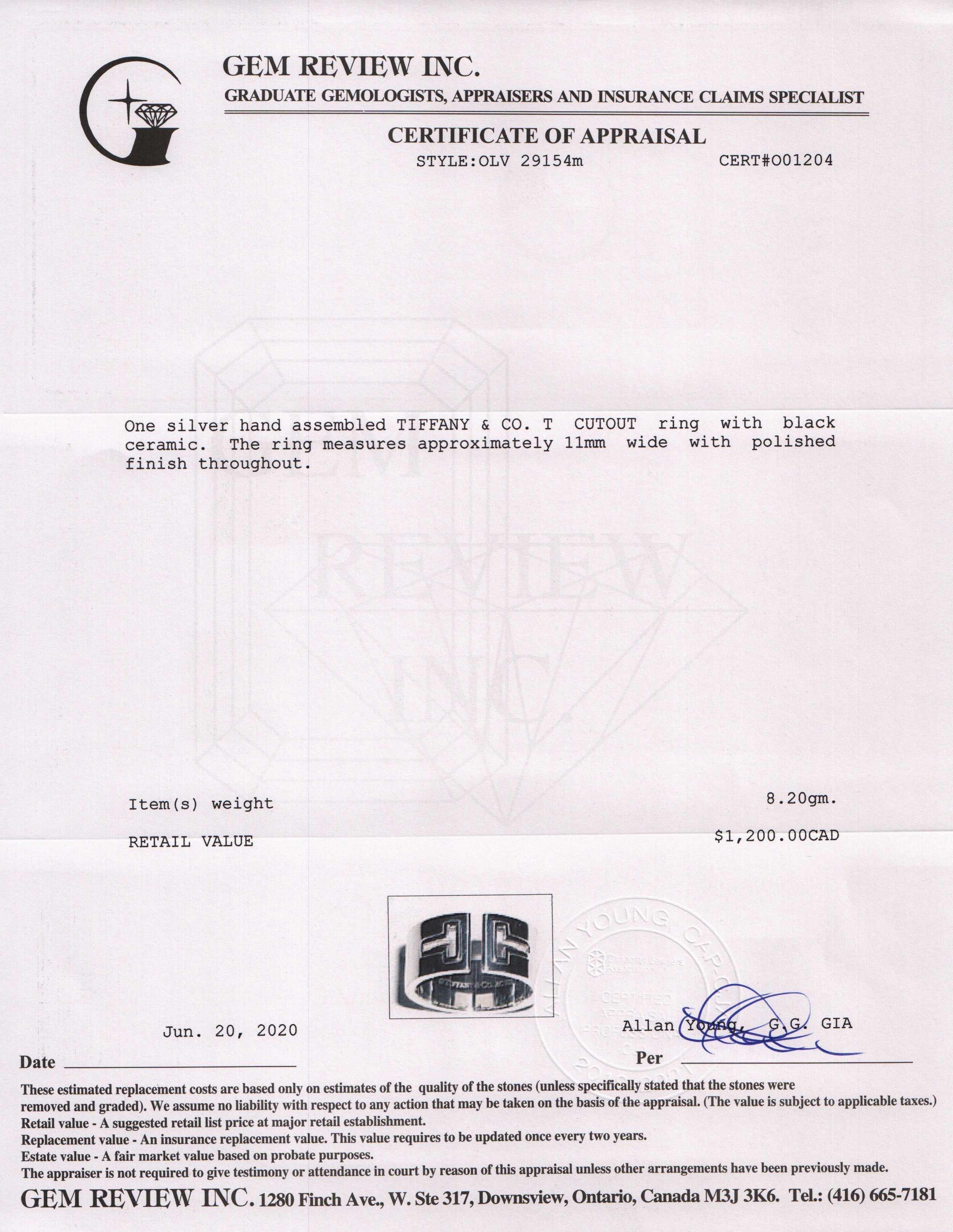 Tiffany & Co. T Cutout Ring with Black Ceramic