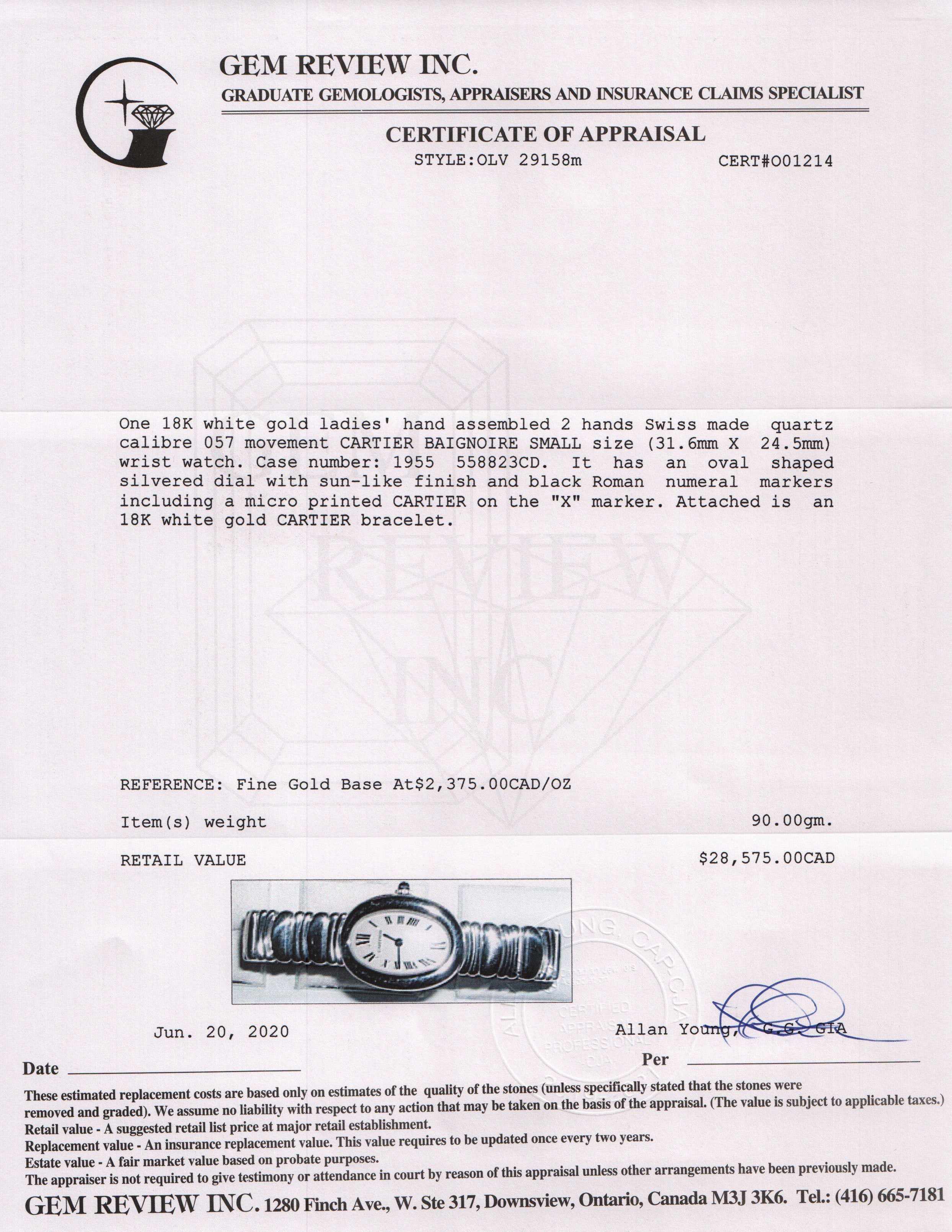 Cartier 18k White Gold Baignoire Watch, Small Model