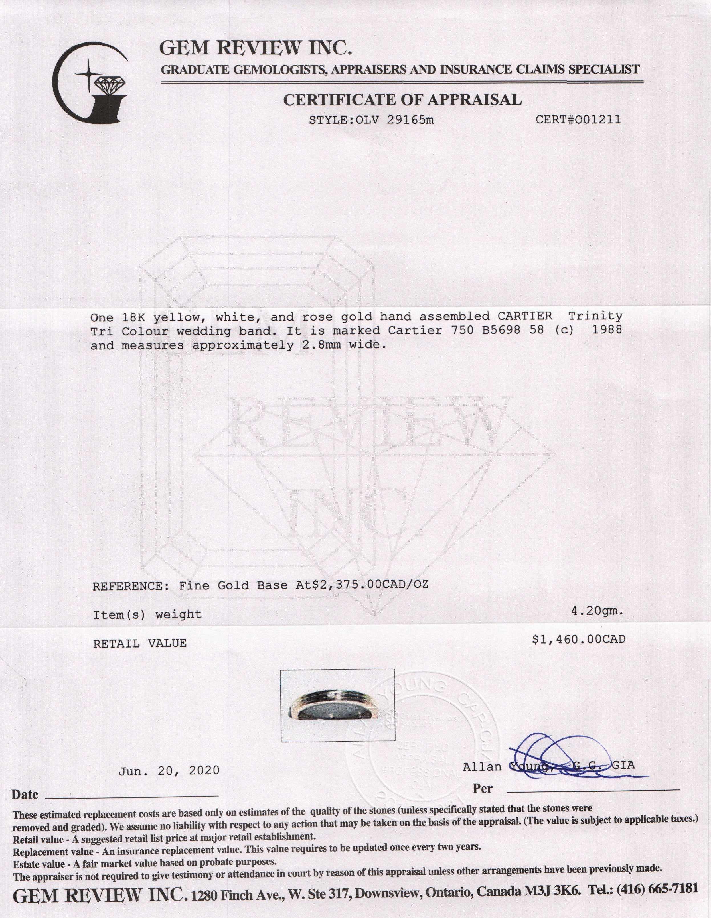 Cartier Vintage Tri-Color Trinity Wedding Band Ring