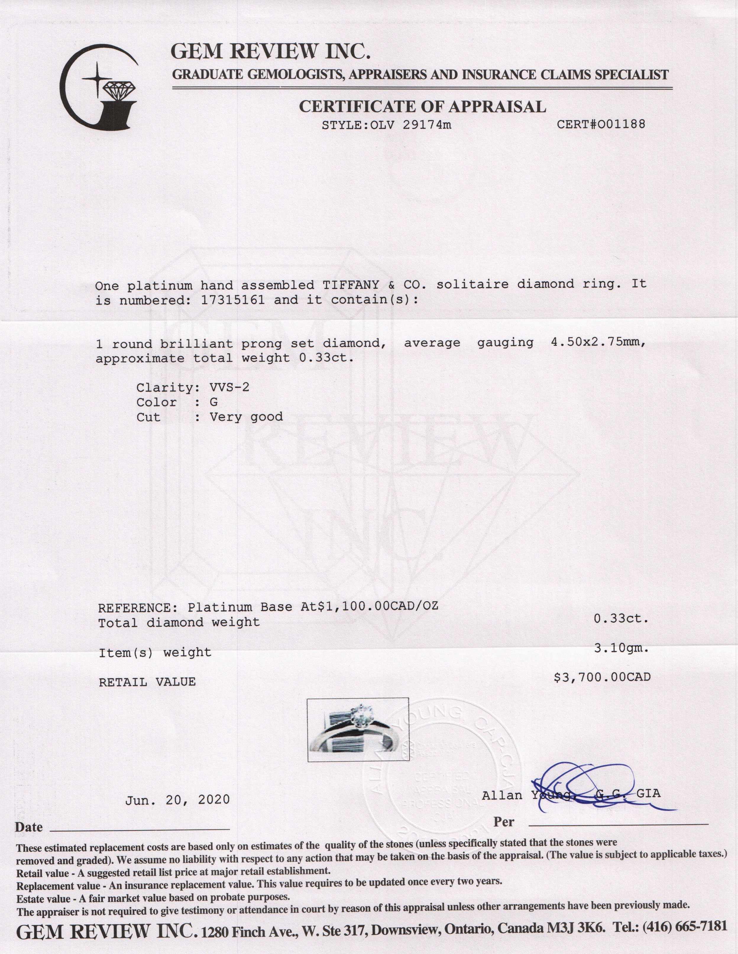 Tiffany & Co. Solitaire 0.33 ct. Round Diamond Engagement Ring