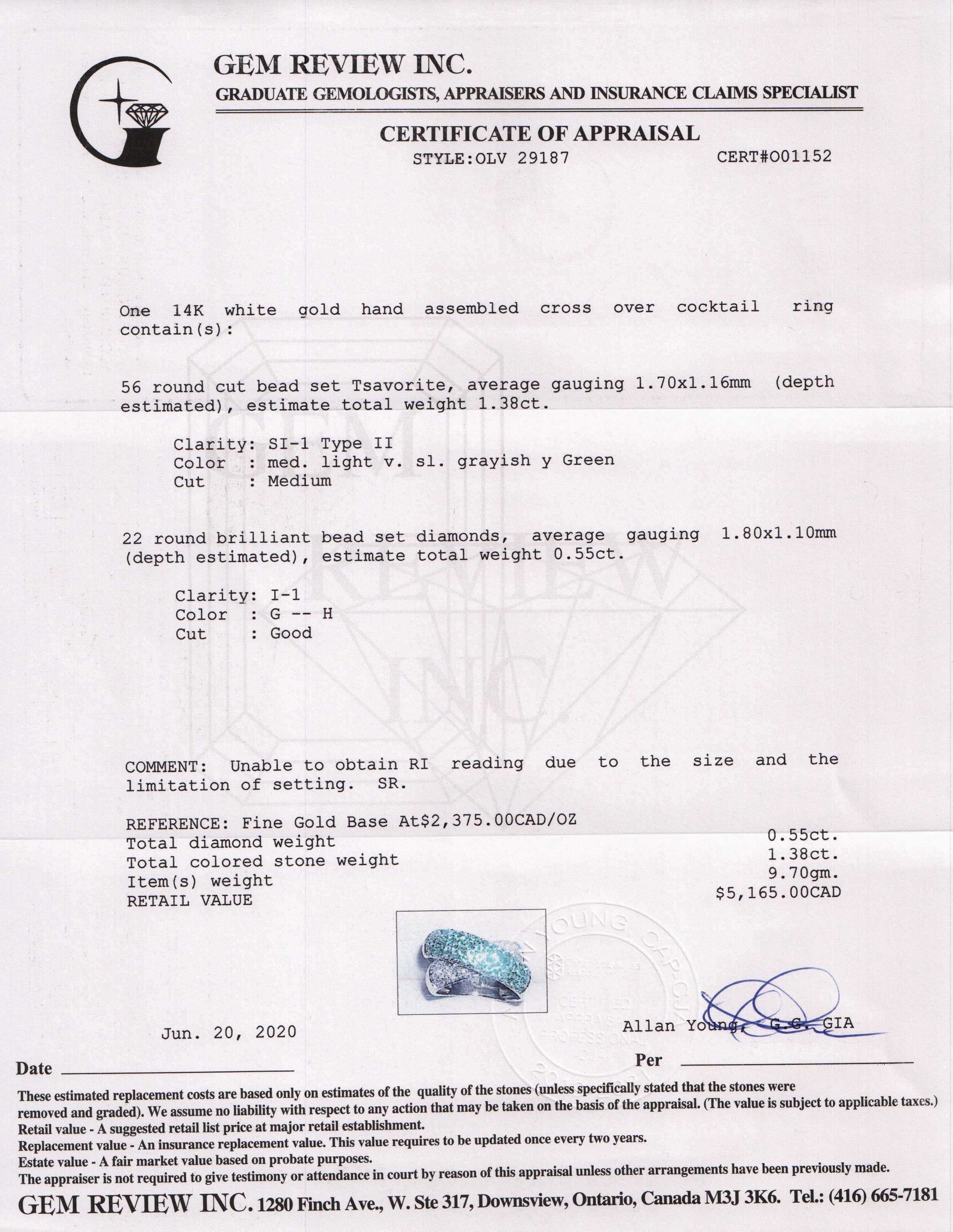 Diamond & Tsavorite Cross Over Cocktail Ring