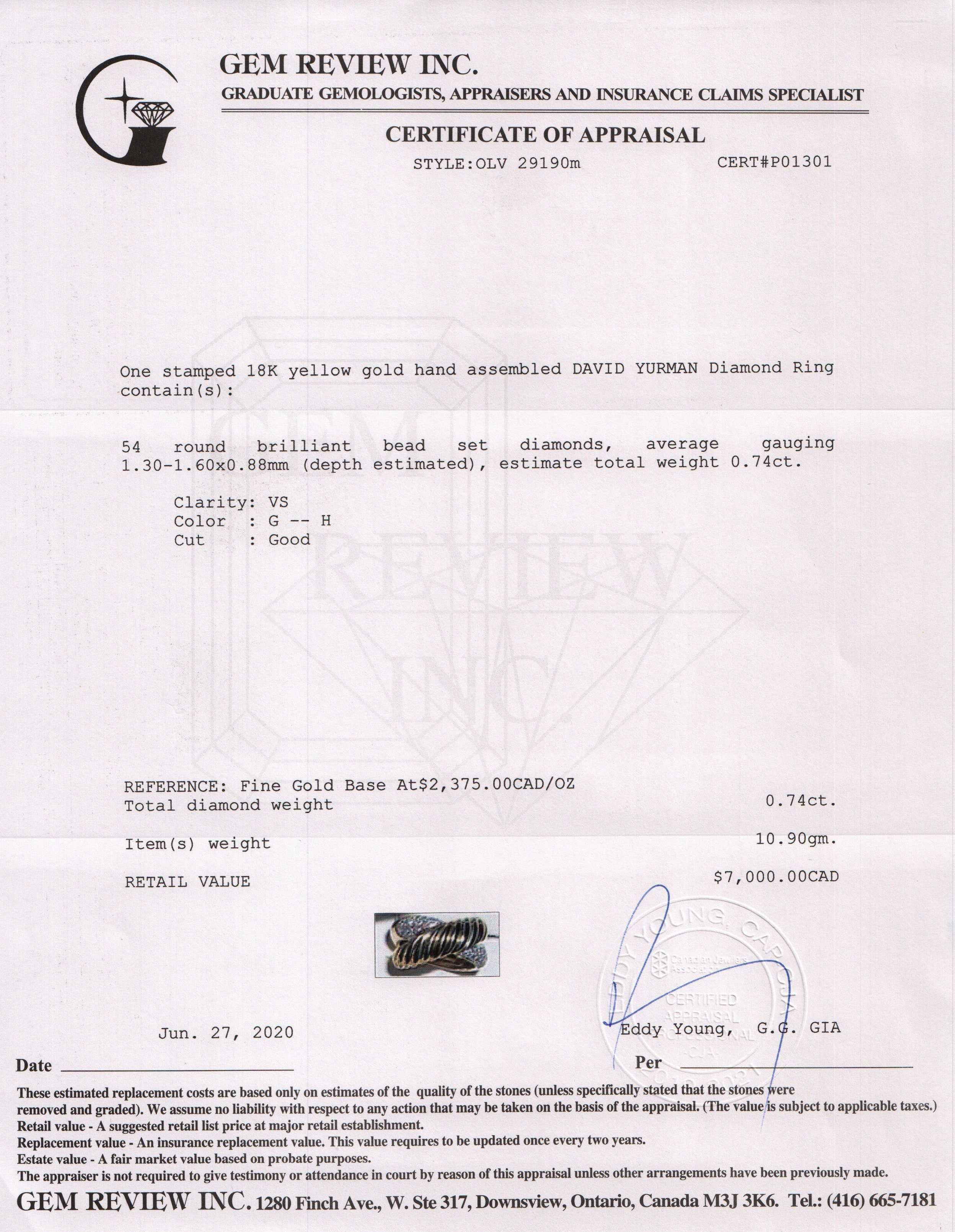 David Yurman 18k Gold Large Crossover Diamond Ring