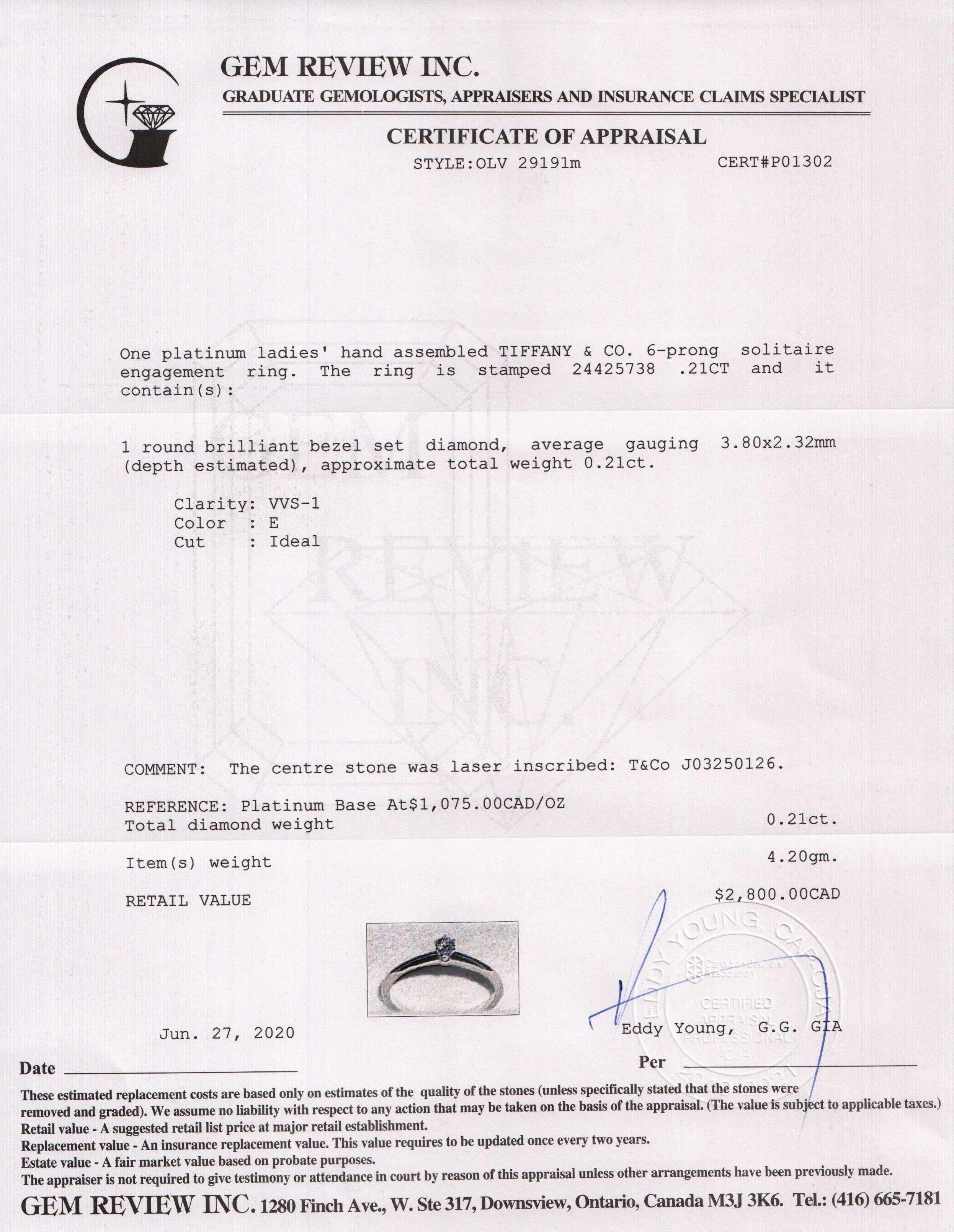 Tiffany & Co. Solitaire 0.21 ct. Round Diamond Engagement Ring