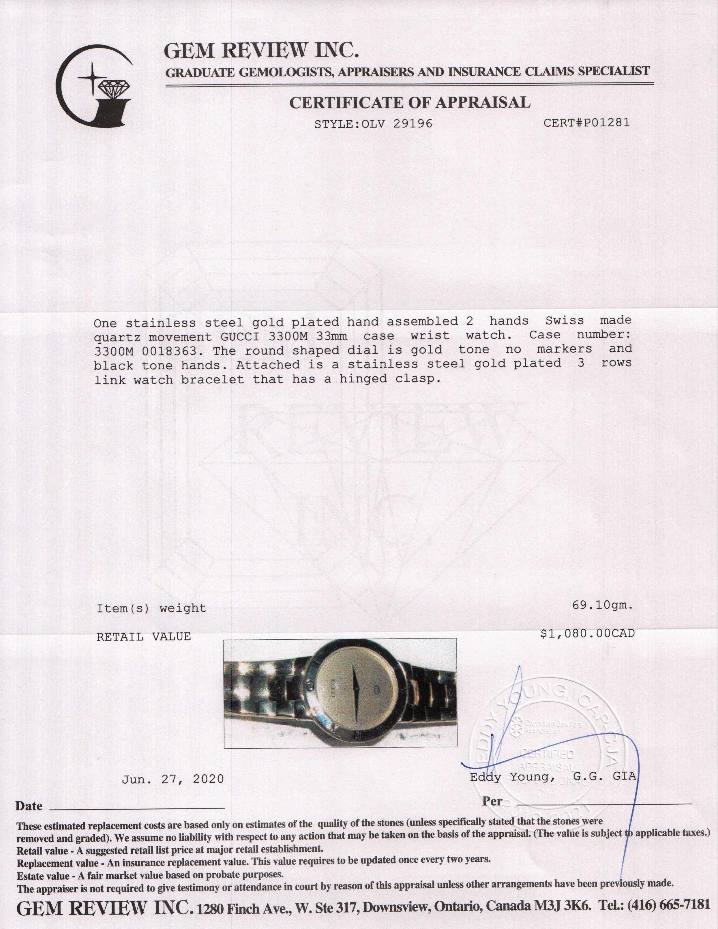 Gucci 3300 Series Watch w/ Box