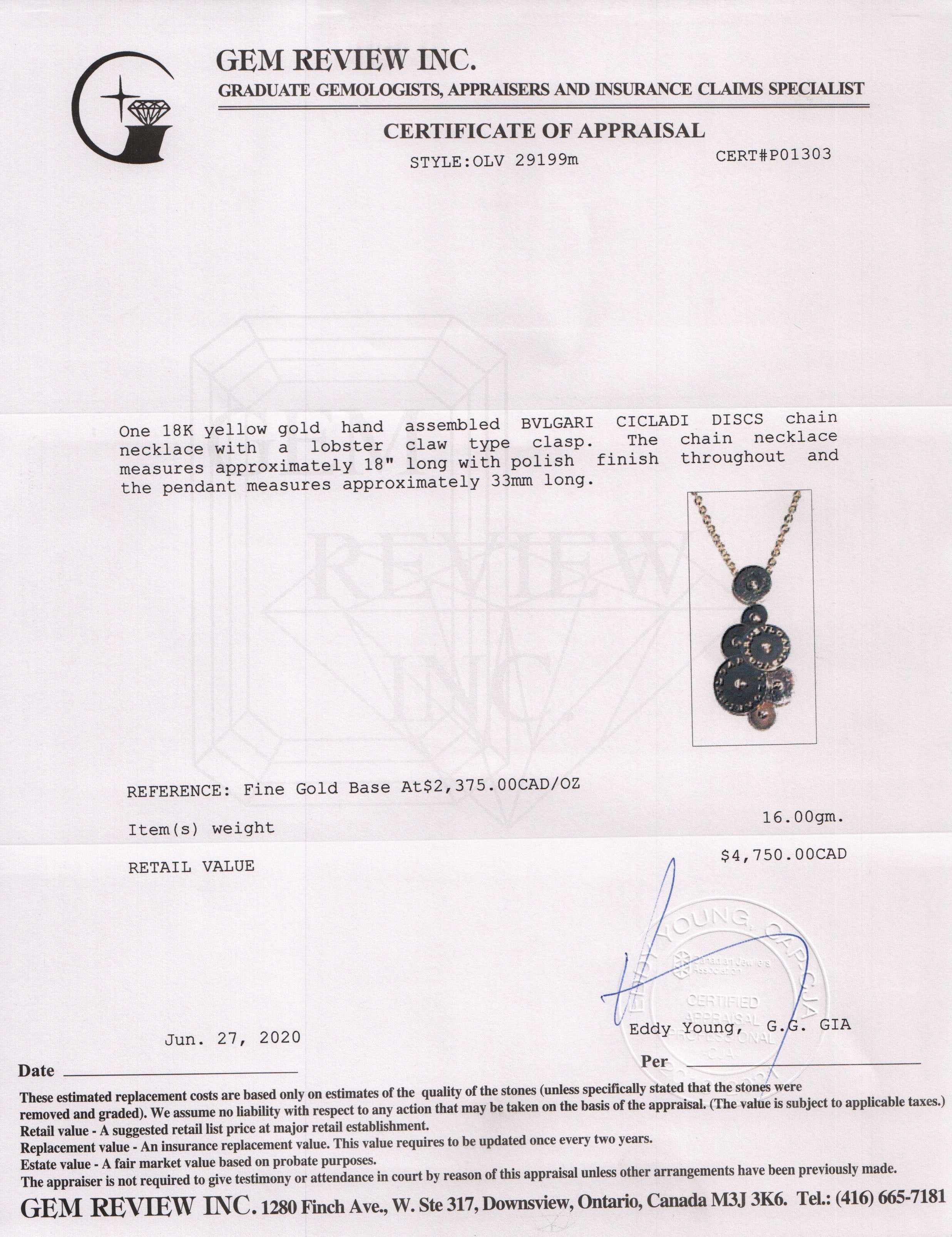 BVGLARI 18k Gold Cicladi Disc Pendant Necklace