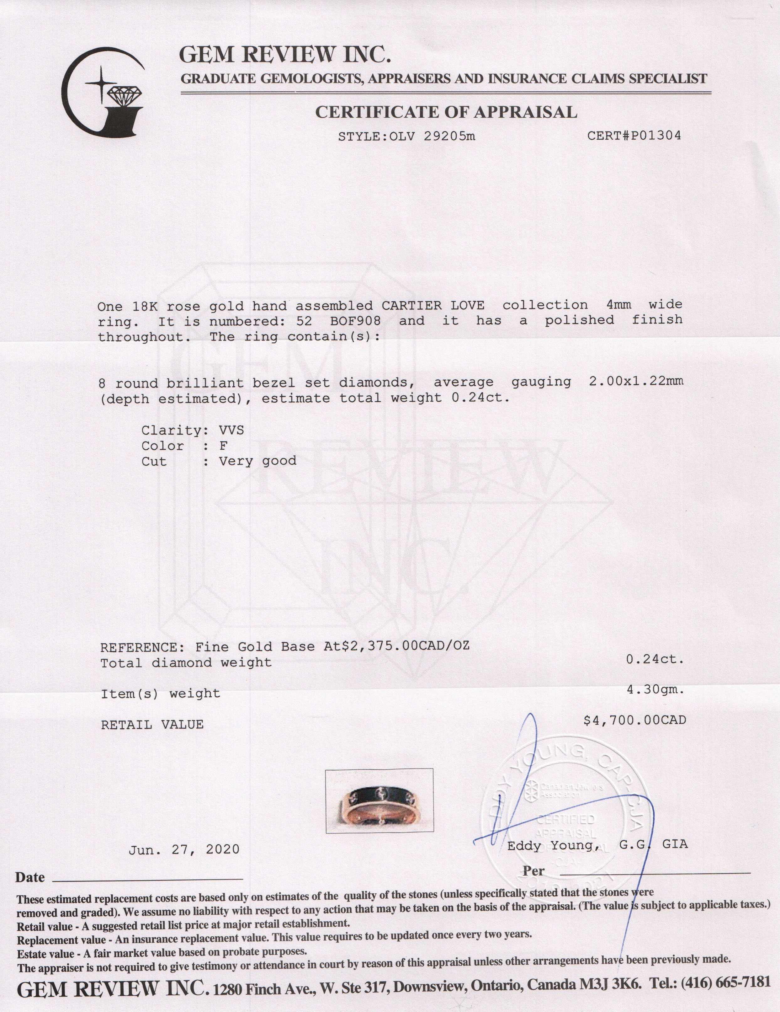 Cartier 18k Rose Gold 8 Diamond Love Ring