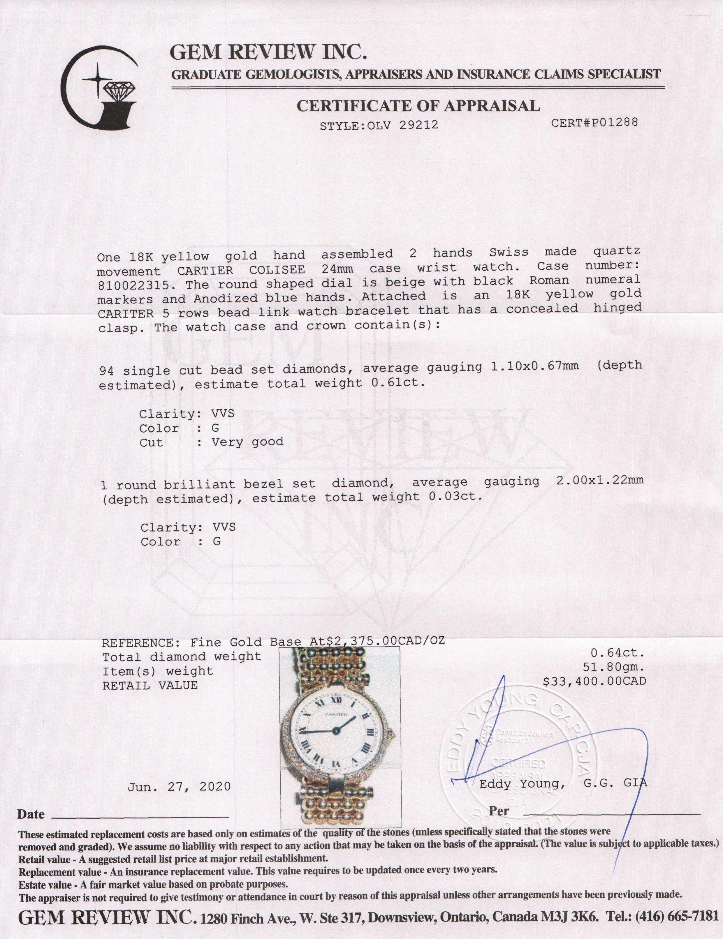 Cartier 18k Gold Diamond Colisee Watch OLIVER S cartier-18k-gold-diamond-colisee-watch-oliver-s