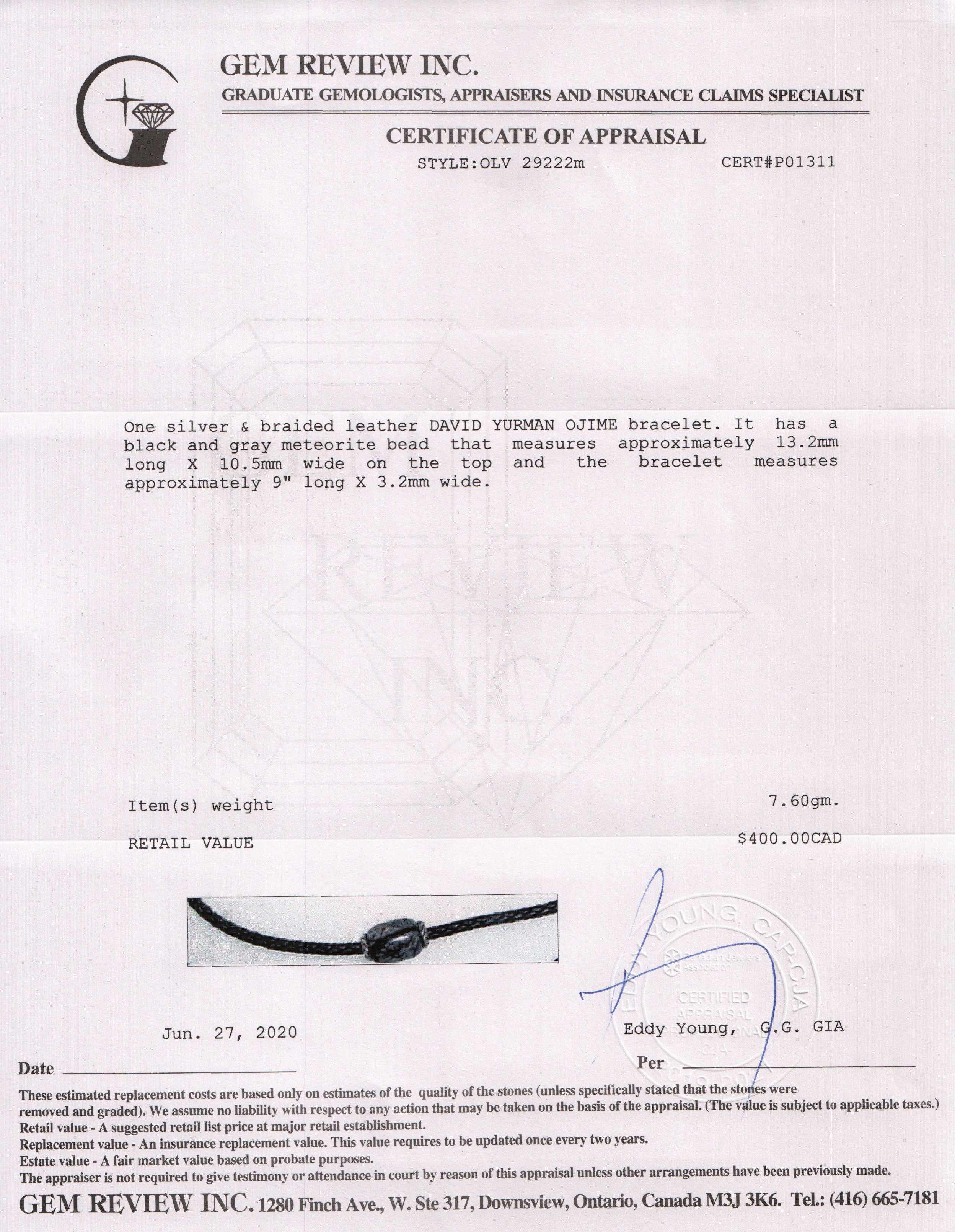 David Yurman Ojime Leather Bracelet with Meteorite