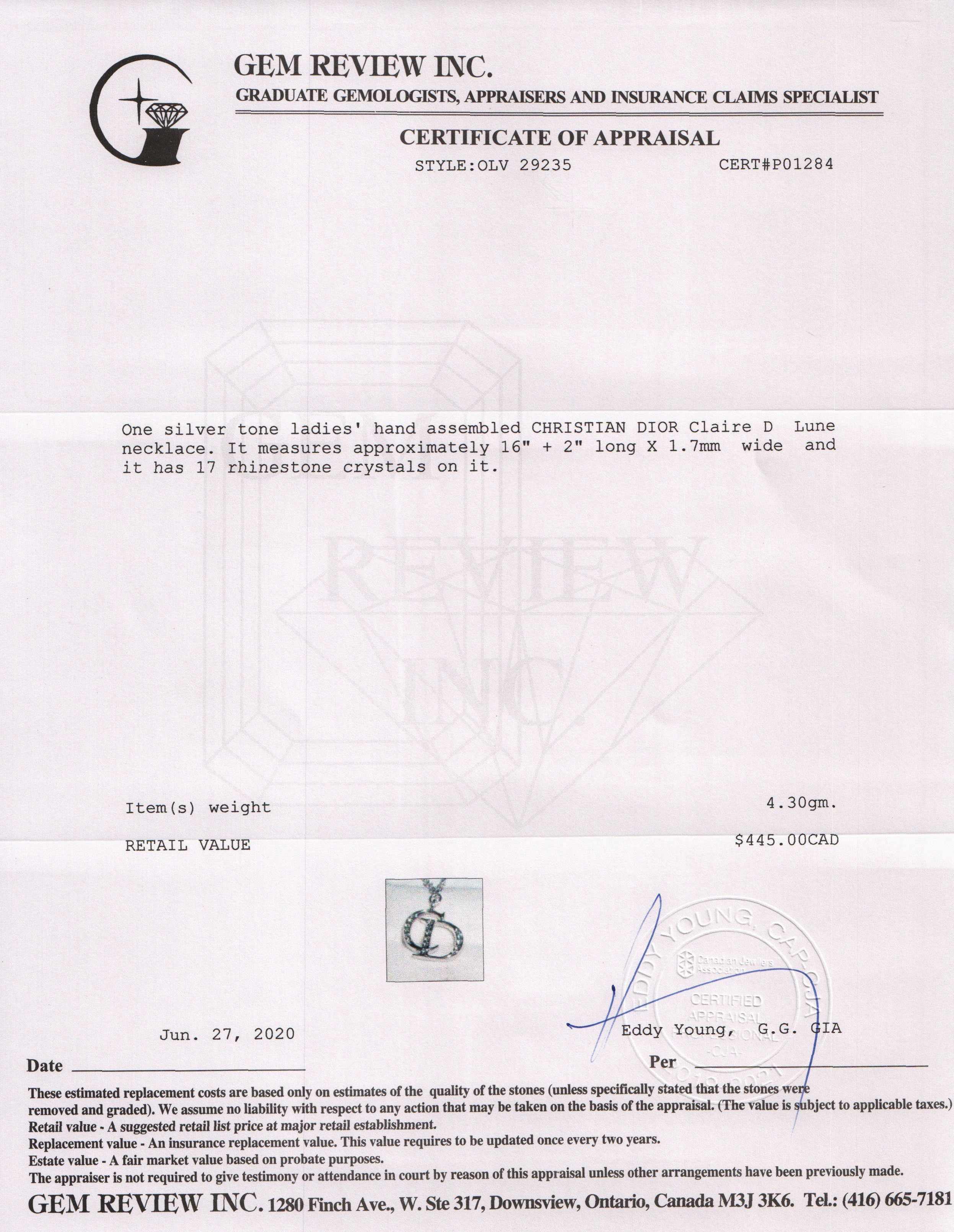 Christian Dior Claire D Lune Necklace