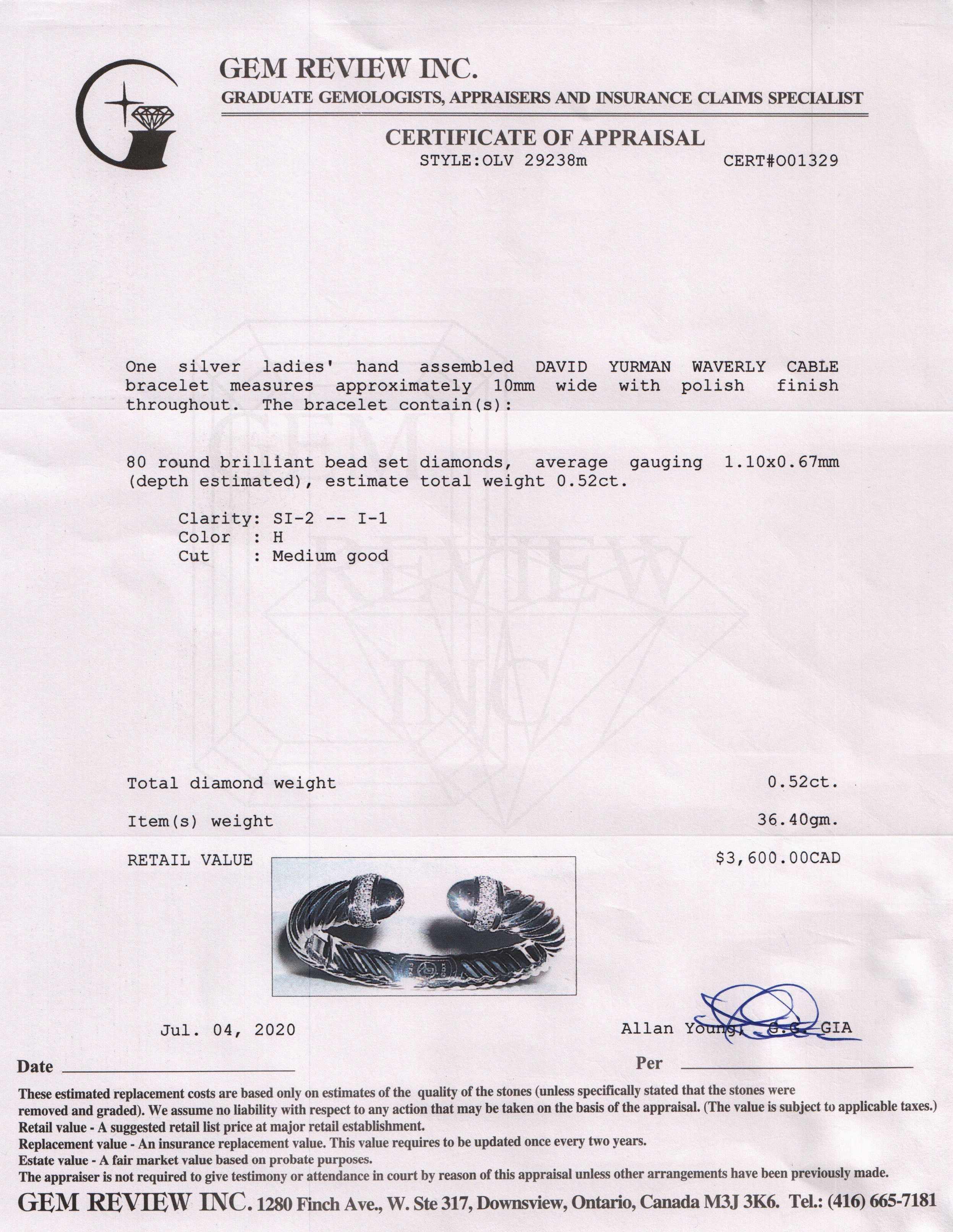 David Yurman Diamond Waverly Cable Bracelet