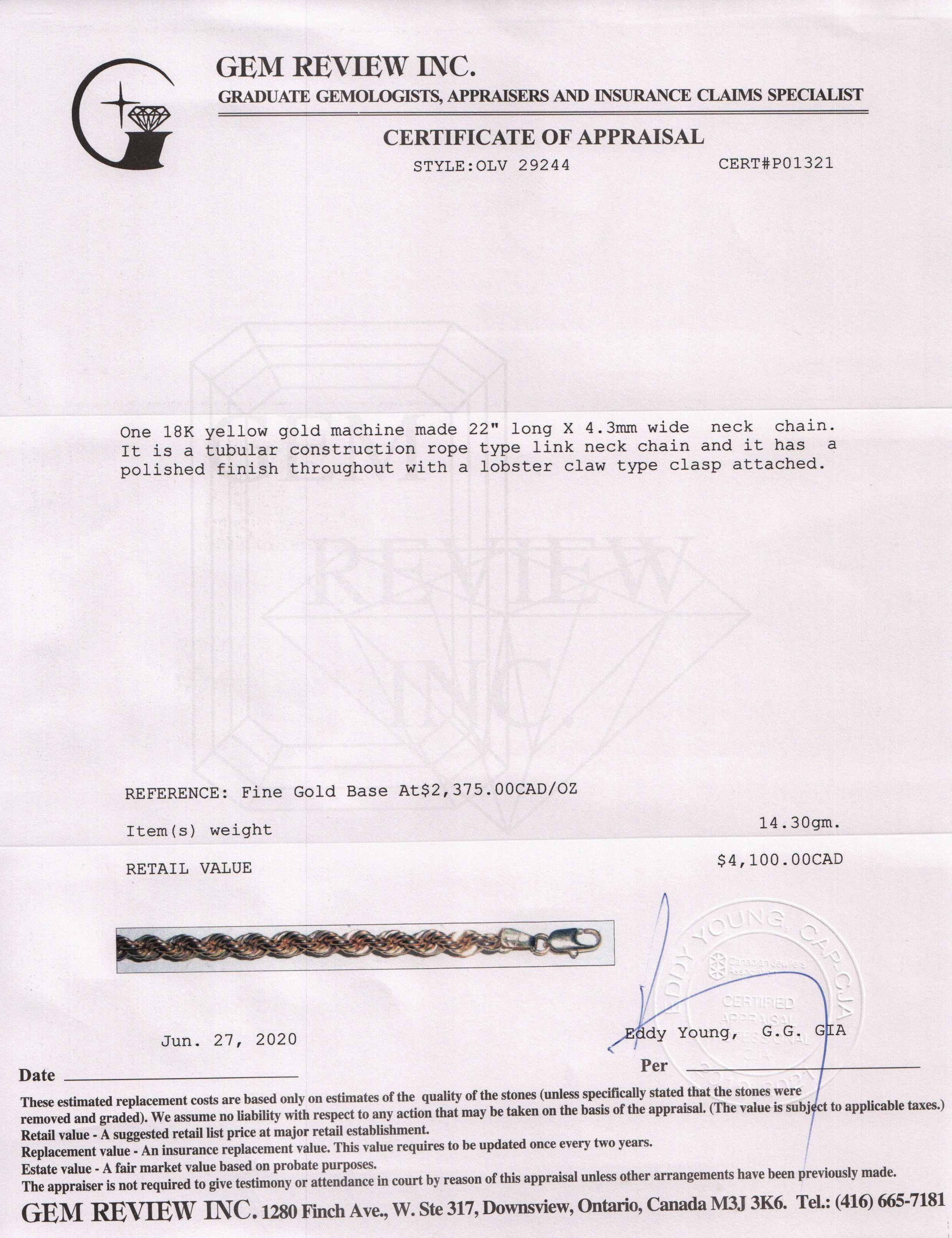 18k Gold Rope Chain Link Necklace