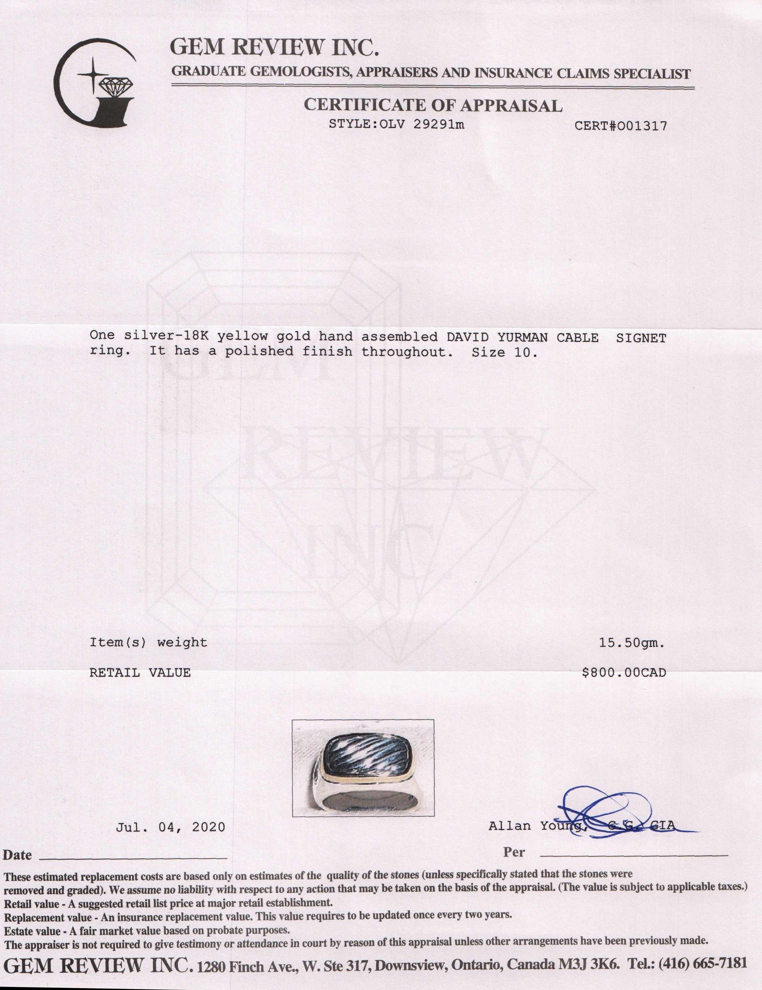 David Yurman Two-Tone Cable Signet Ring