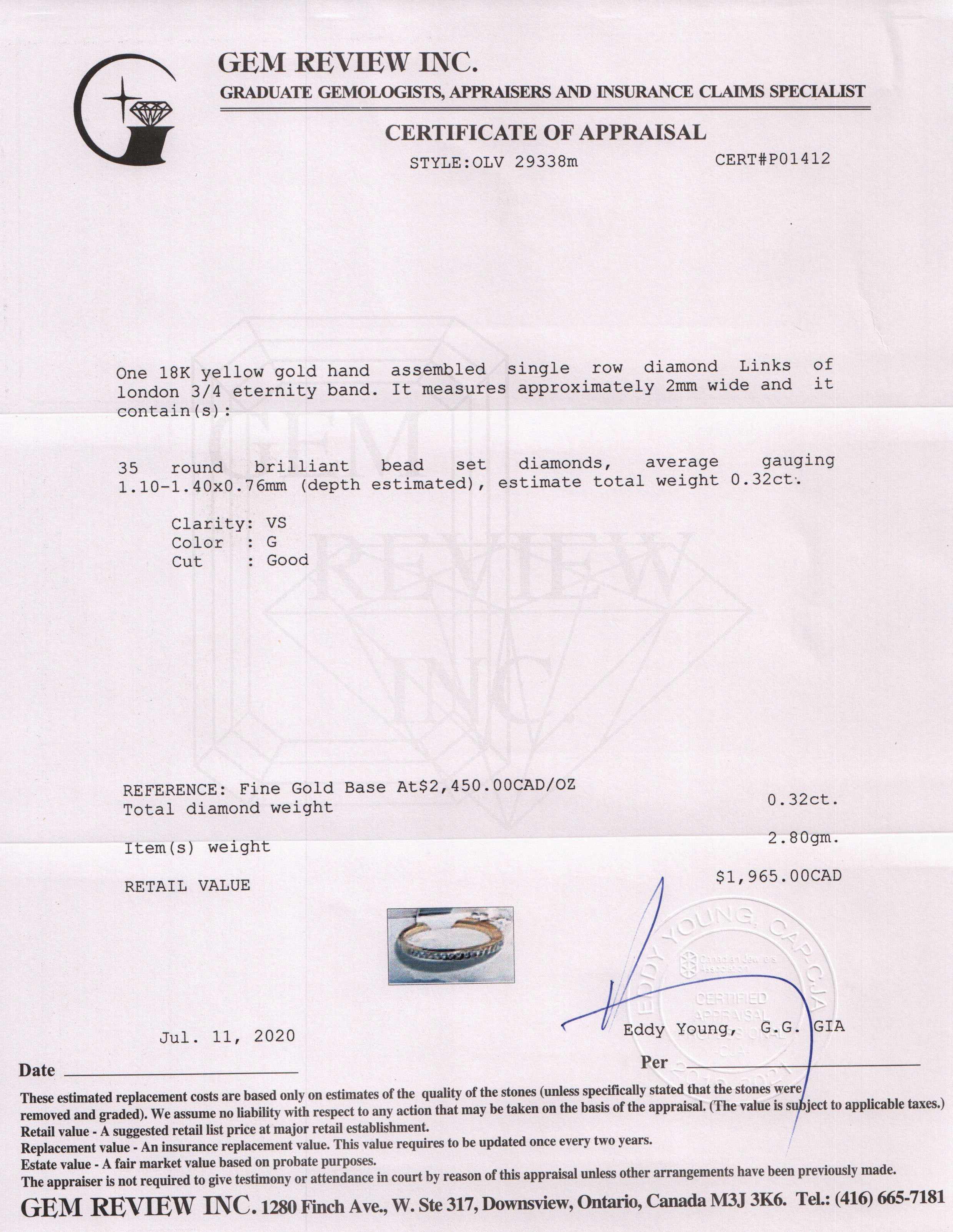 Links of London 18k Gold and Diamond 3/4 Eternity Band Ring