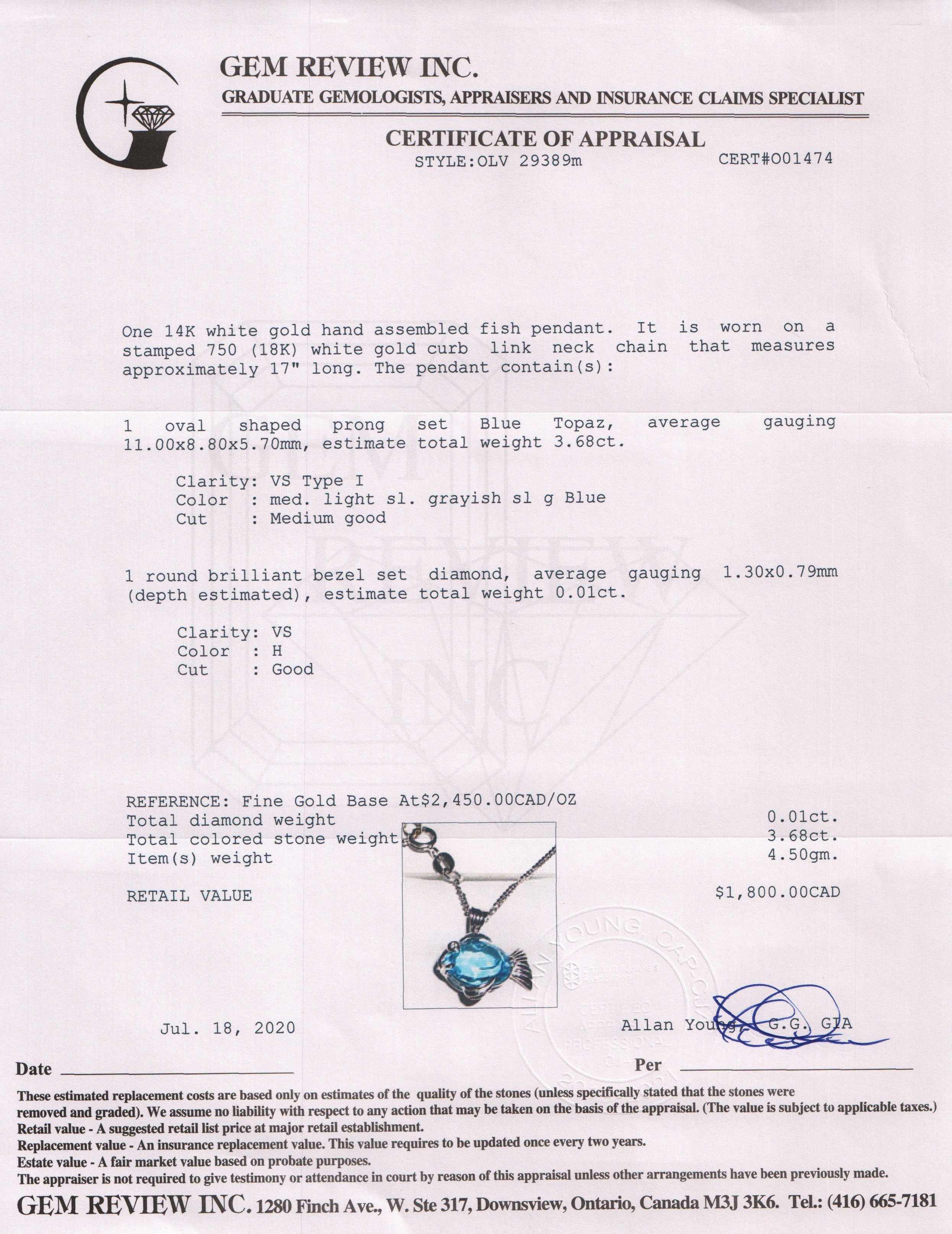 Blue Topaz & Diamond Fish Pendant Necklace