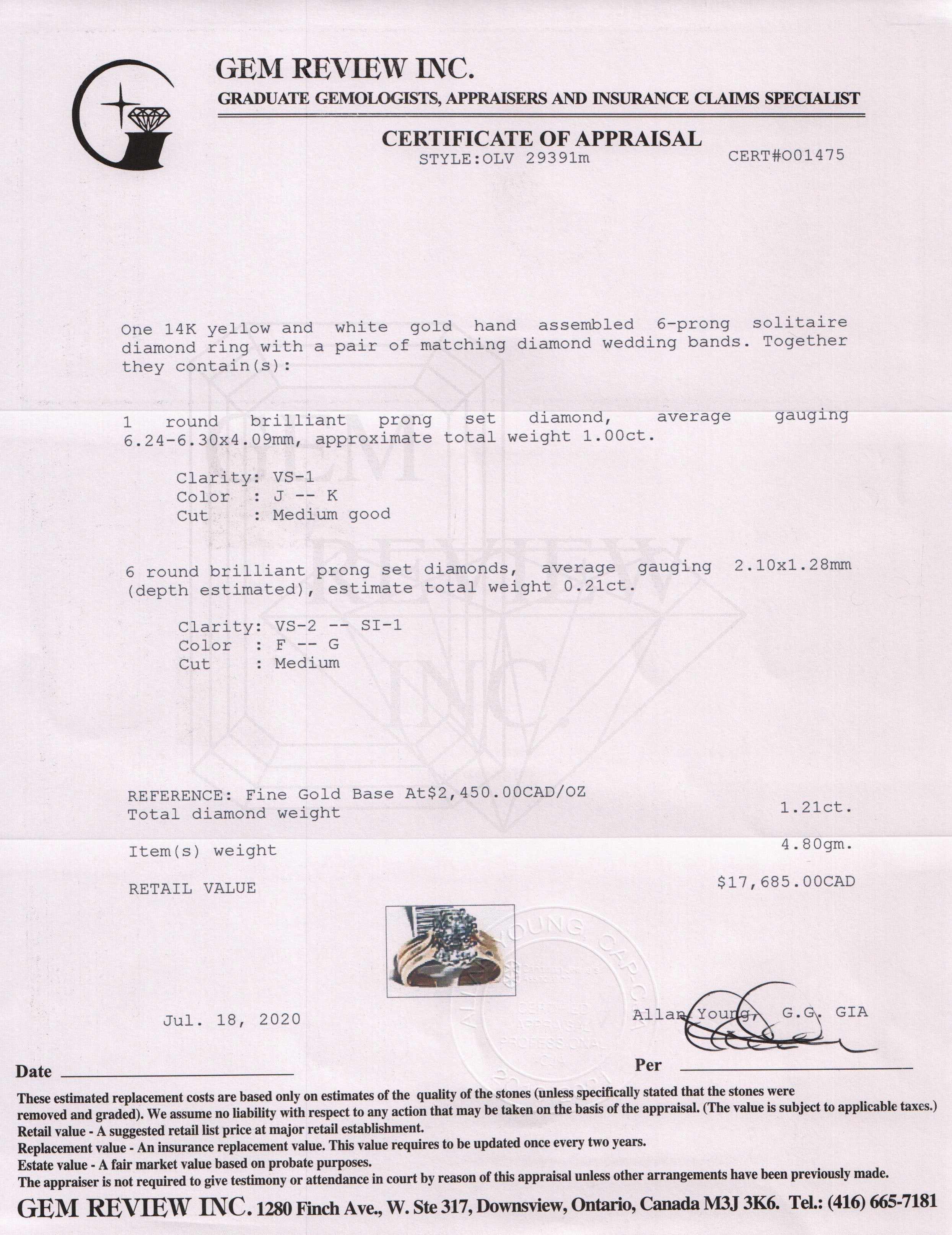 Solitaire 1.00 ct. Round Diamond Engagement Ring Set